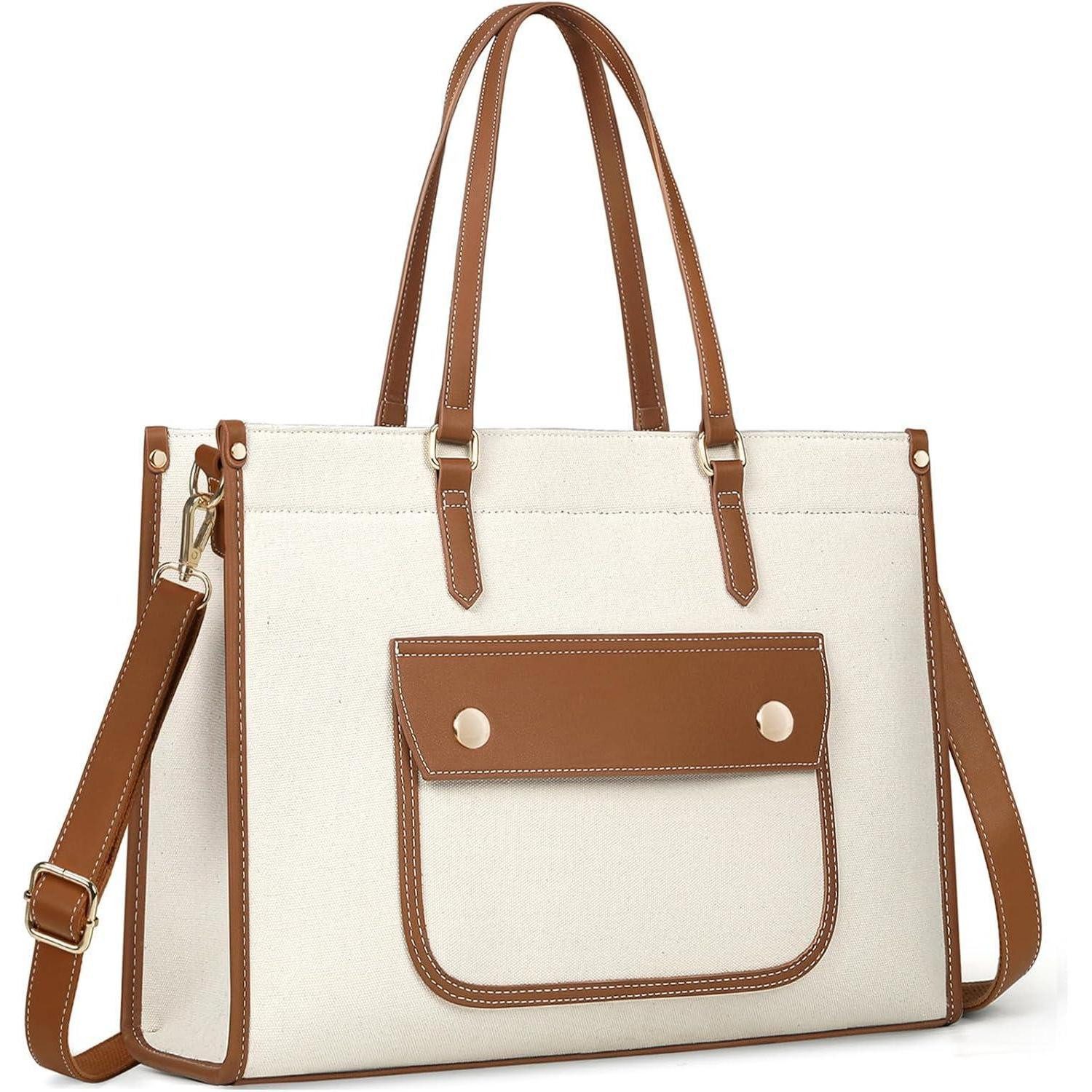 LuxusKollektion Laptoptasche Handtasche Laptoptasche Damen Canvas Arbeitstasche 15.6 Zoll Braun