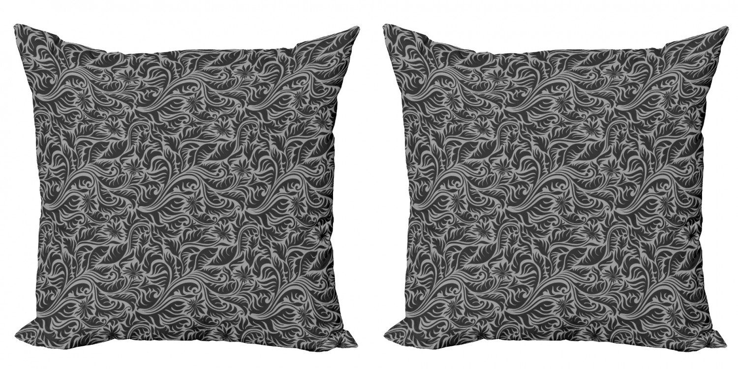 Kissenbezüge Modern Accent Doppelseitiger Digitaldruck, Abakuhaus (2 Stück), Grau Farn-Blätter Blumen