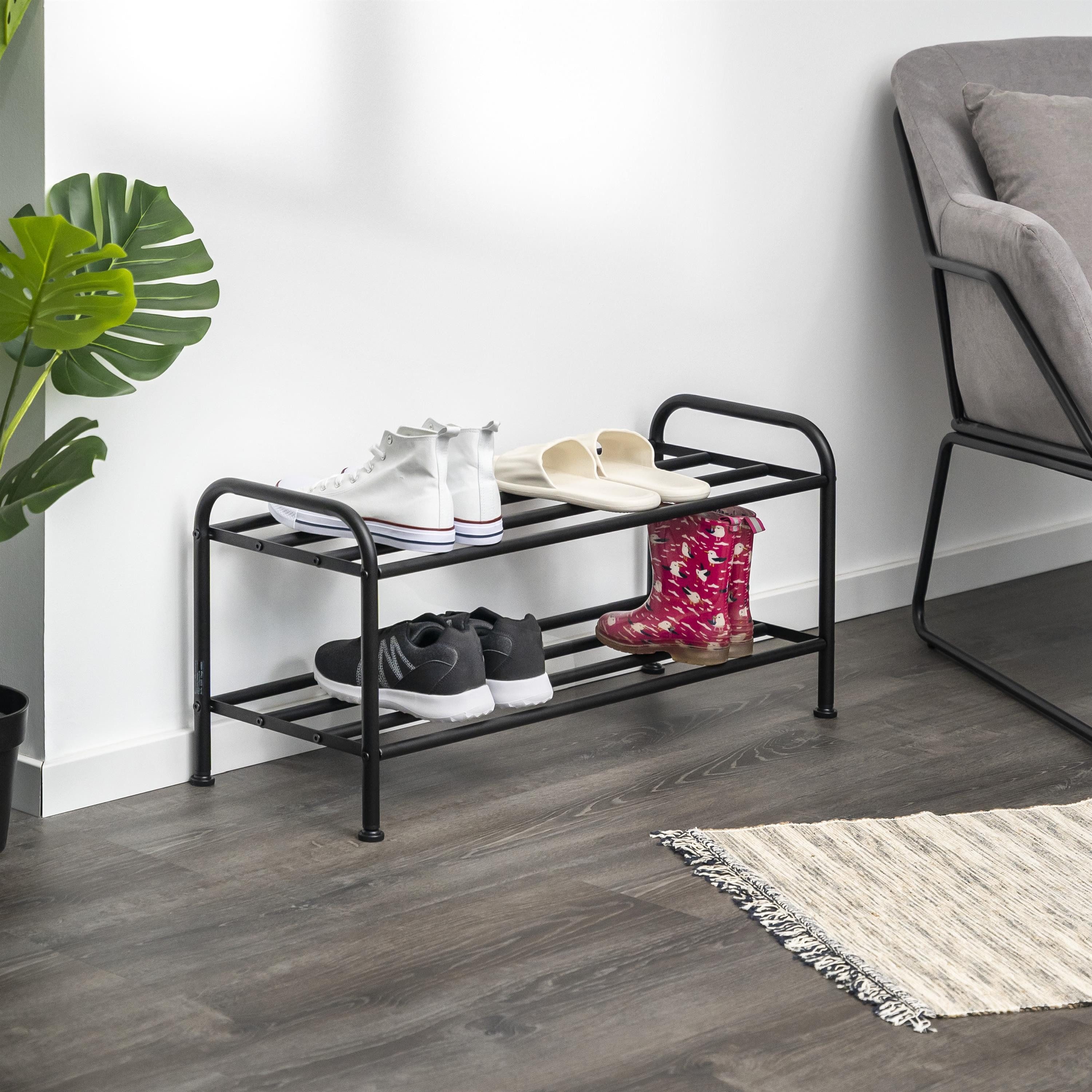 eluno Schuhregal für ca. 8 Paar Schuhe, 2 Ablagen, schwarz, 1-tlg., höhenverstellbare Füße