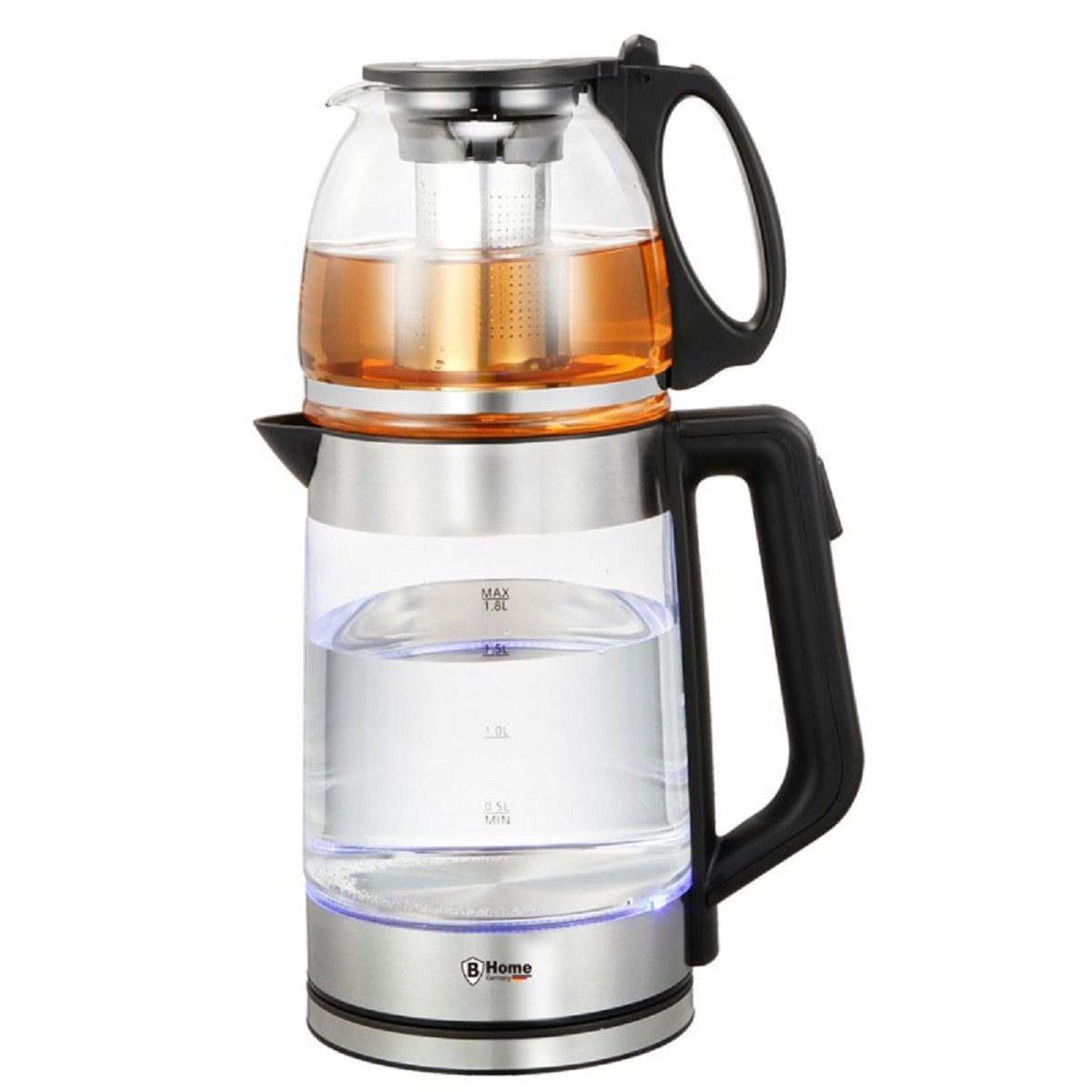 B-Home Wasserkocher Elektrischer Tee- & Wasserkocher aus Glas (1,8 L & 1,2 L) - 1500 Watt