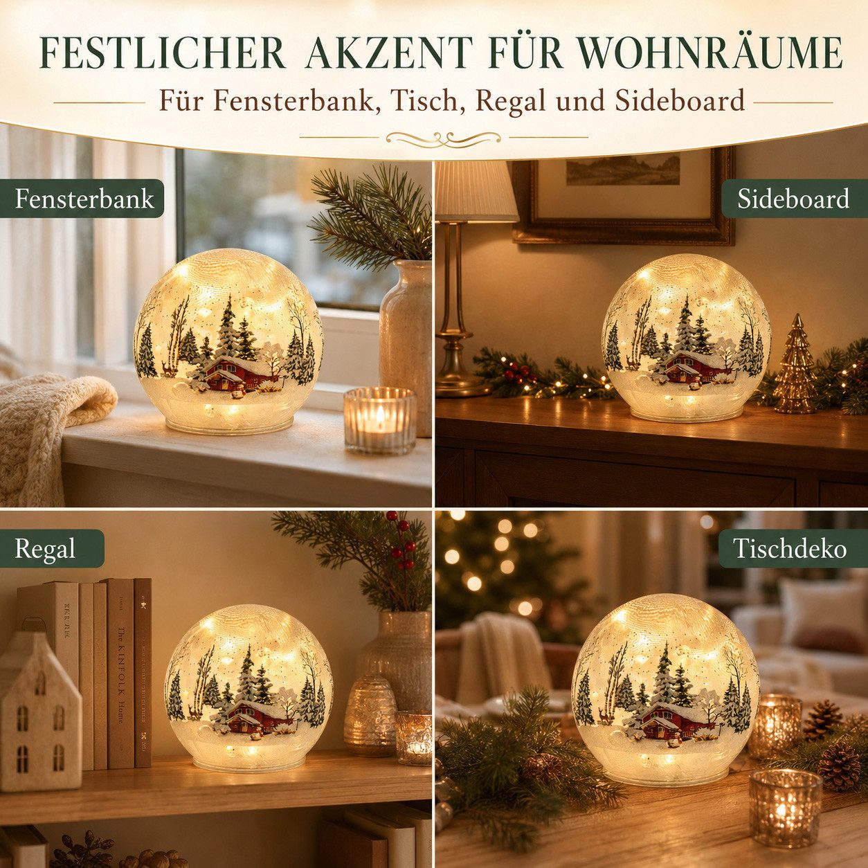 formano LED Dekolicht LED Deko-Kugel Winterhaus 12 cm Glas Timer Weihnachtsdeko, LED fest integriert – Bild 3 von 5