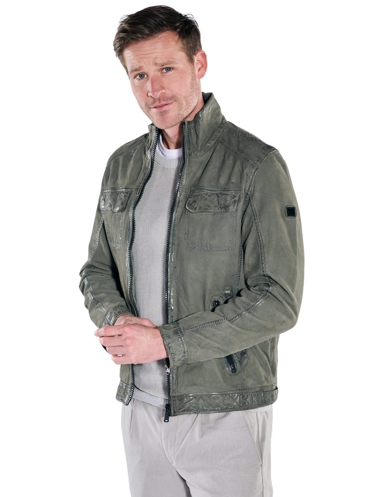 Engbers Lederjacke Herren Lederjacke mit Stehkragen, Gruen