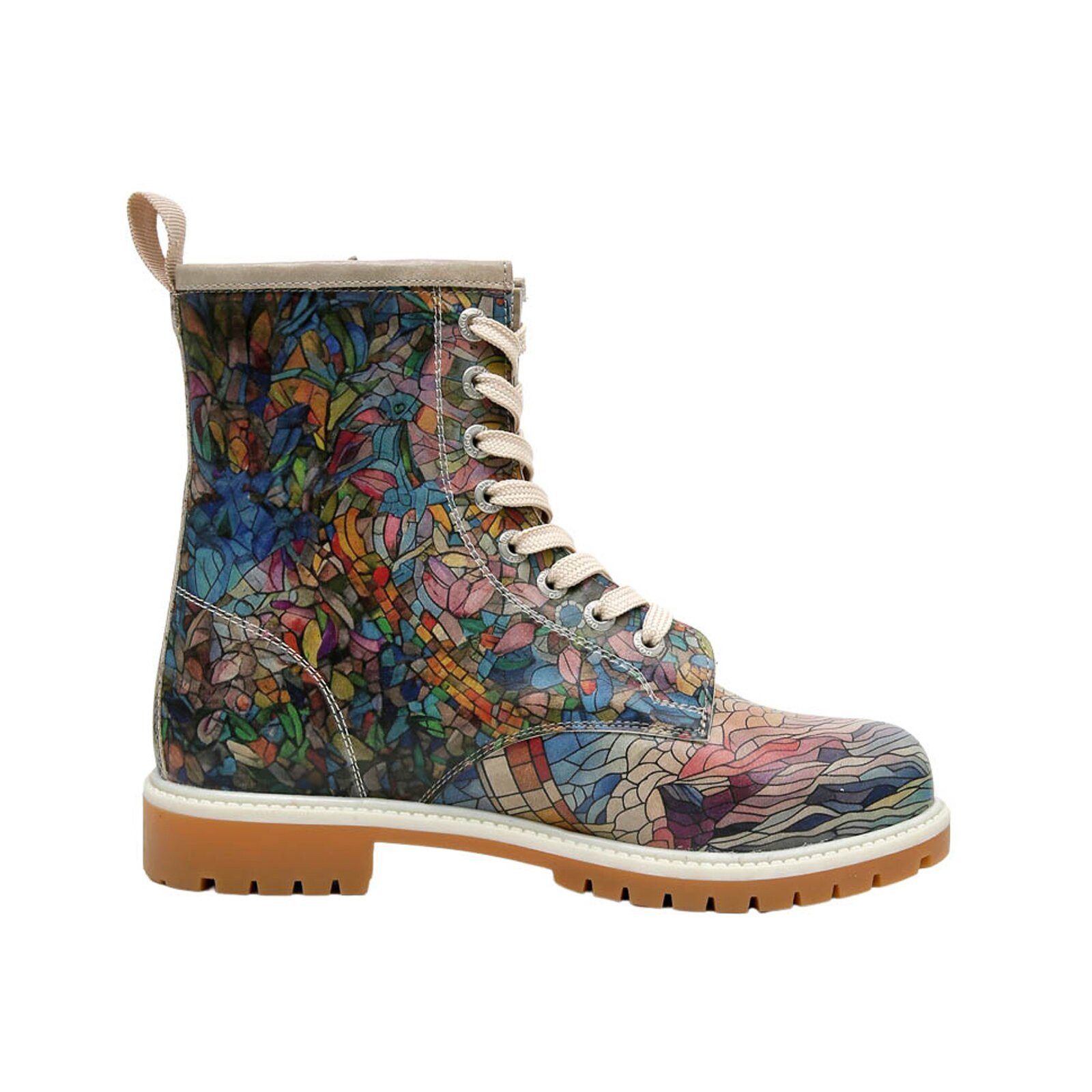 DOGO Long Boots Schnürstiefel Mosaical Damen Stiefeletten, Longe Schnürboots Handgefertigt