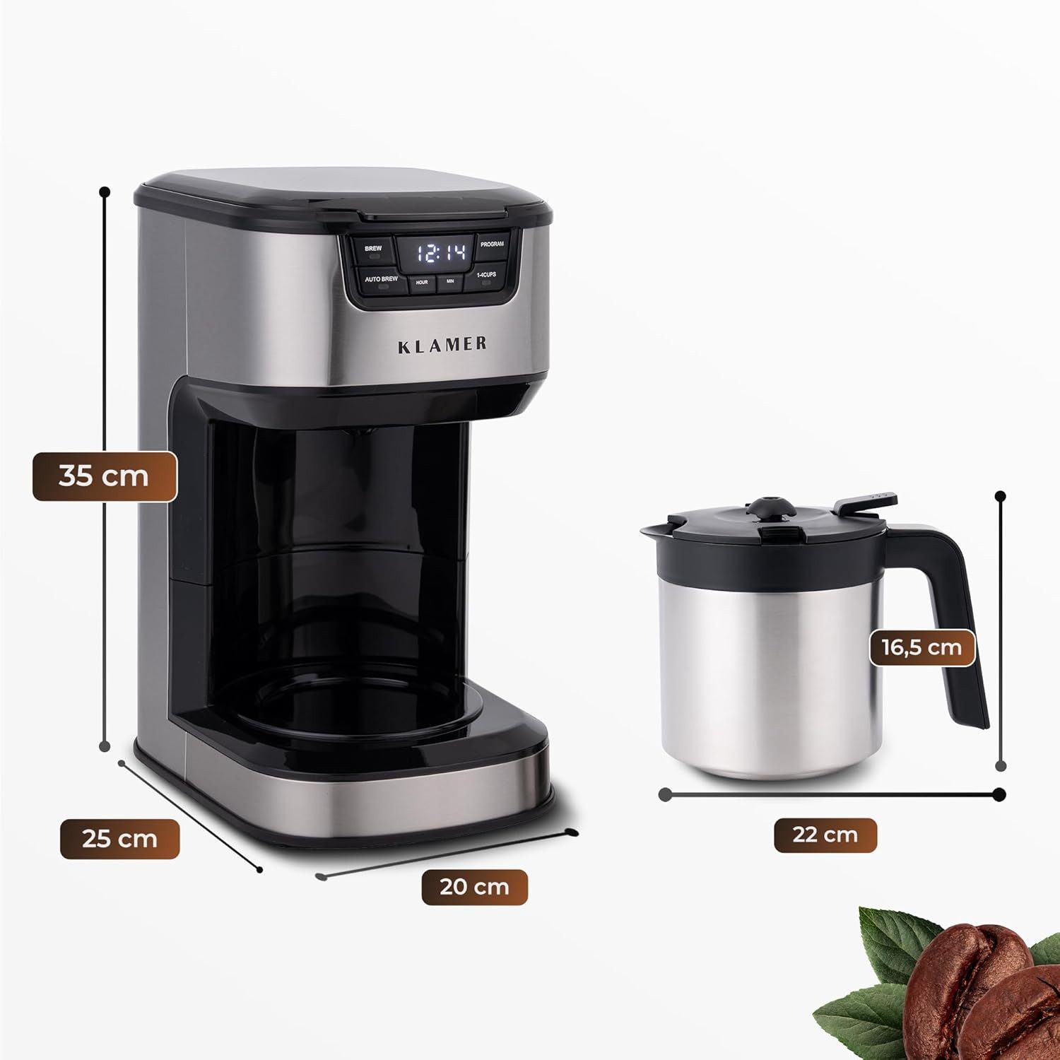 KLAMER Filterkaffeemaschine mit Thermoskanne 1,25 L, 1000 W, 10 Tassen, programmierbar mit Startzeitvorwahl & Tropf-Stopp – Kaffeebereiter für Zuhause und Büro