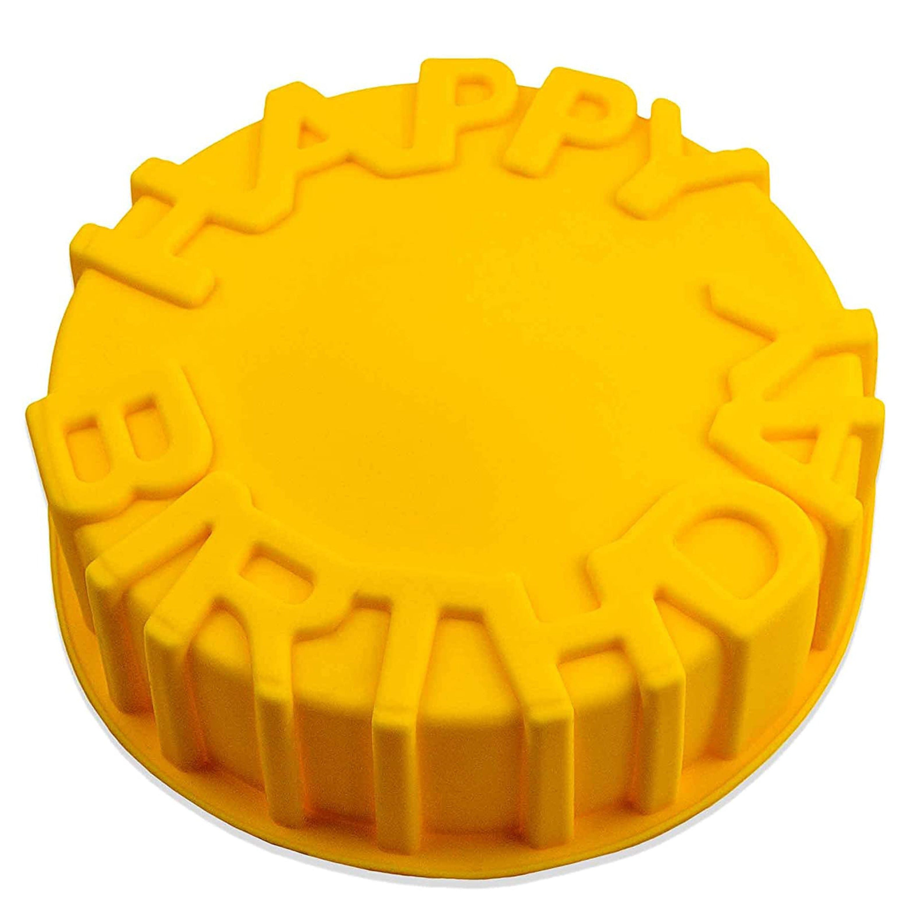 wisefood Silikonform 1-tlg., Silikonform Kuchen - gelb "Happy Birthday" Ø 20,5cm, (1-tlg)