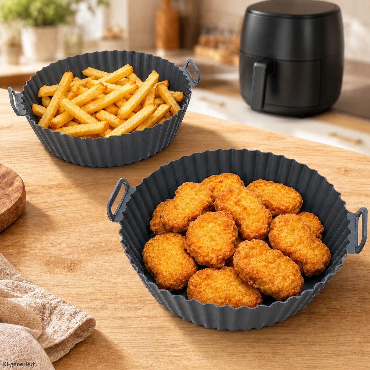 MamboCat Auflaufform 2er Set Airfryer Silikon Form rund Ø20cm mit Henkeln Heißluftfritteuse, Silikon – Bild 5 von 5