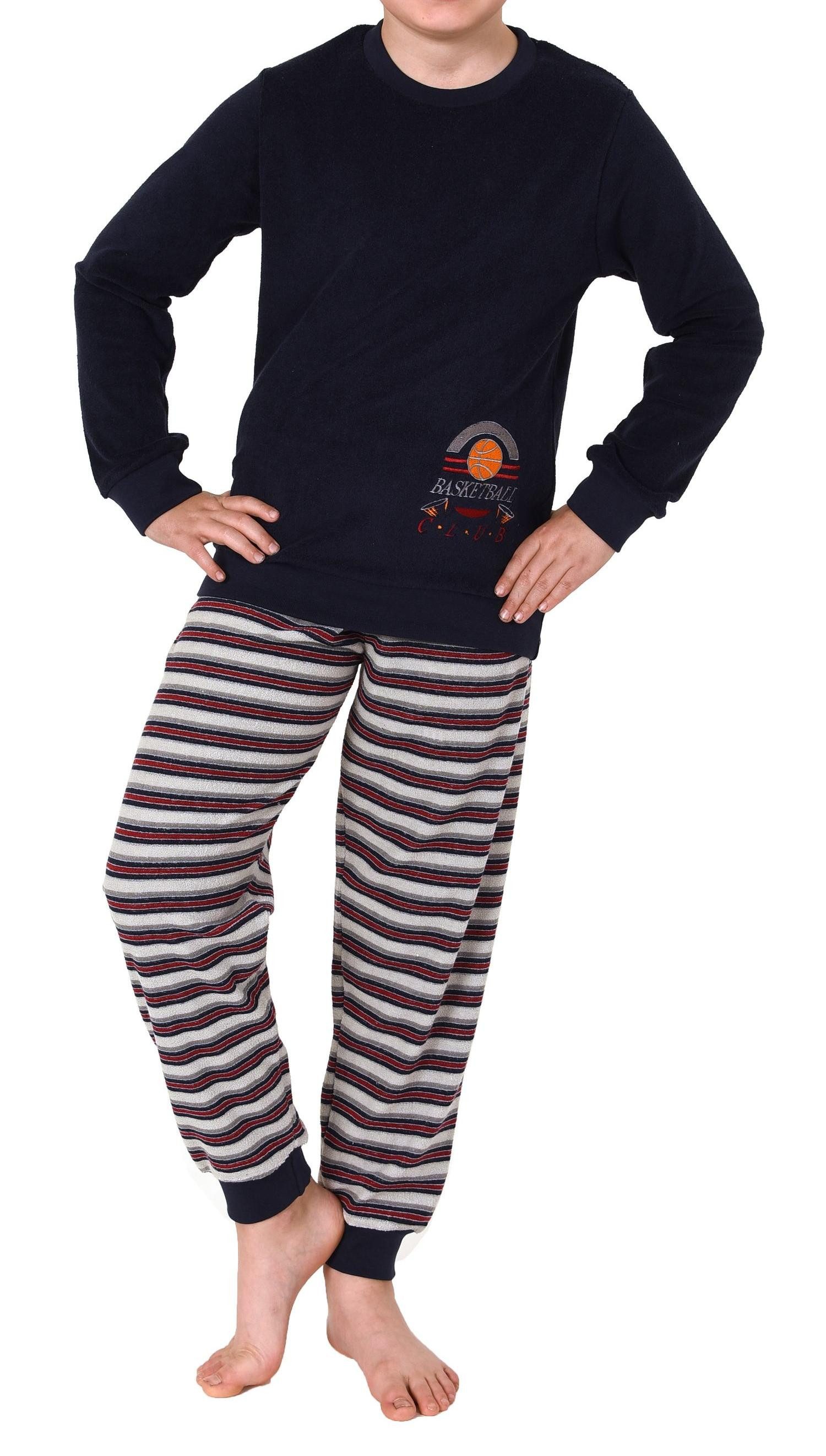 Normann Pyjama Jungen Frottee langarm Schlafanzug mit Bündchen und Basketball-Motiv – Bild 2 von 5