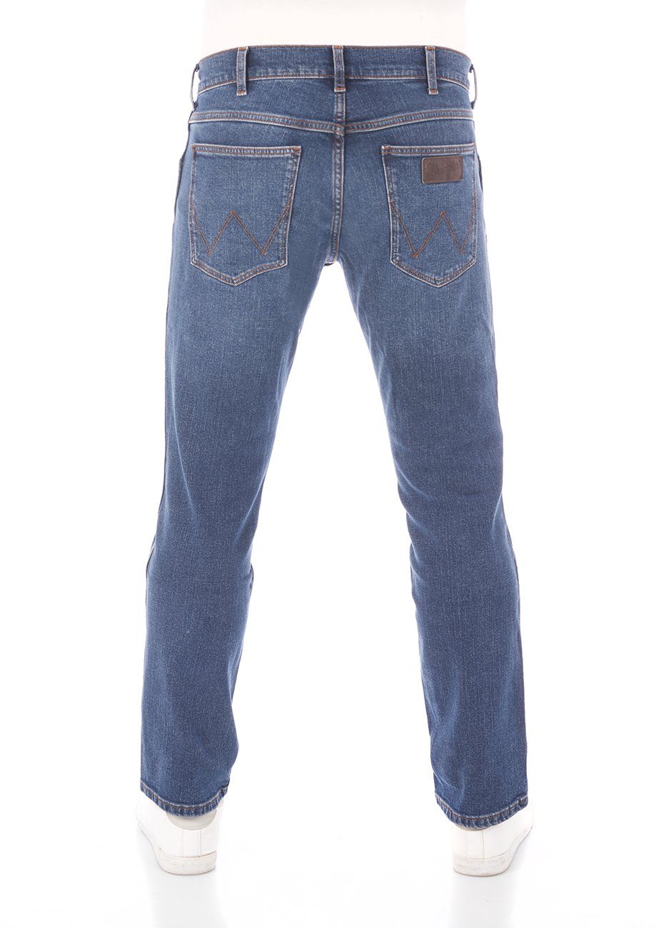 Wrangler Straight-Jeans Regular Blue mit (WSS3HN32C) Greensboro Fit Herren Stretch Hose Jeanshose Basement Denim