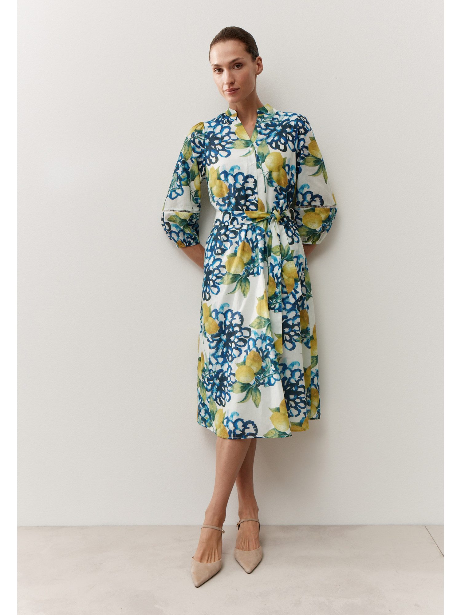 MORE&MORE Blusenkleid sommerliches 3/4 Arm, Hemdblusenkleid