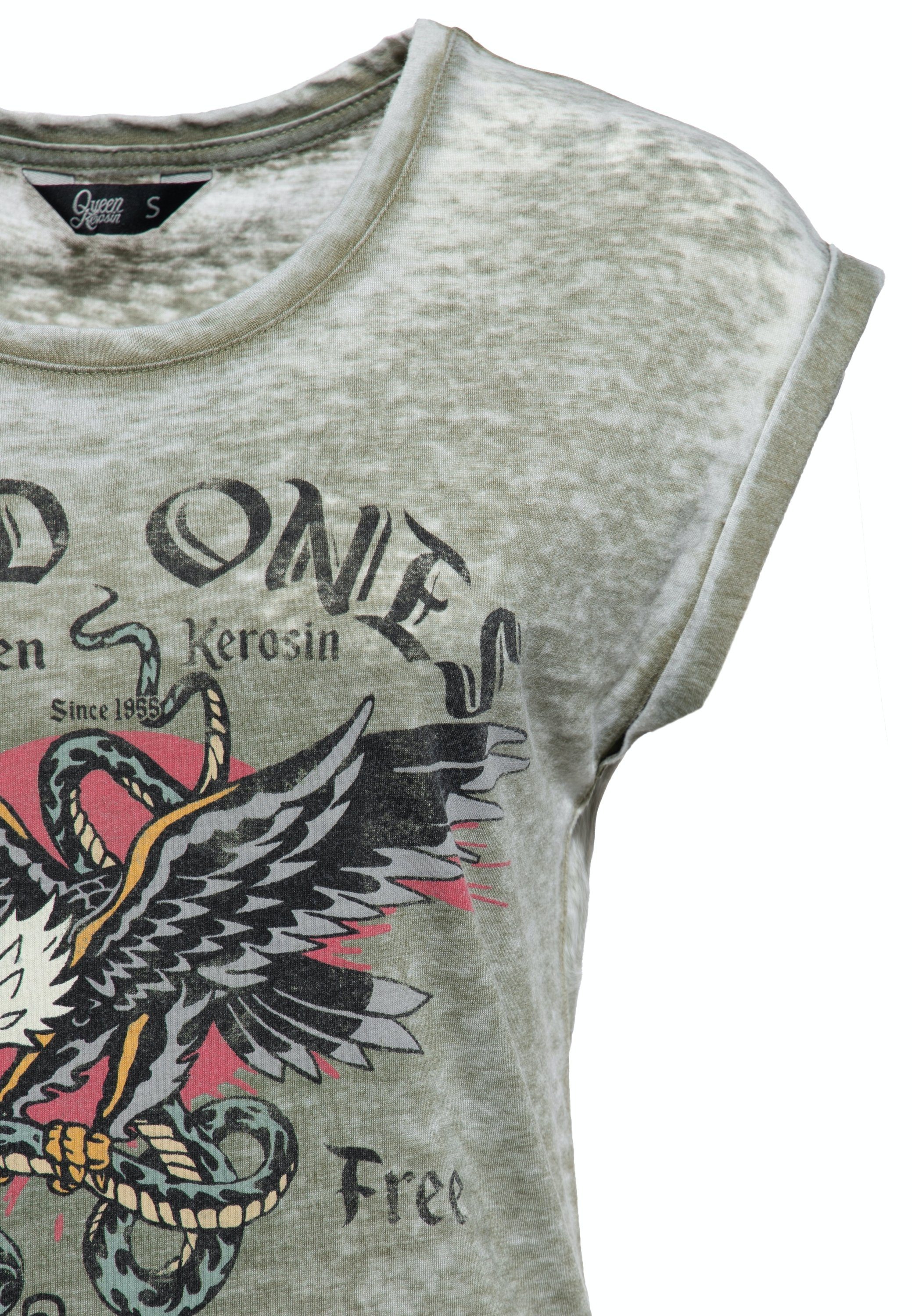 olivgrün Wild Adler (1-tlg) Print Schlange QueenKerosin Print-Shirt und mit Ones