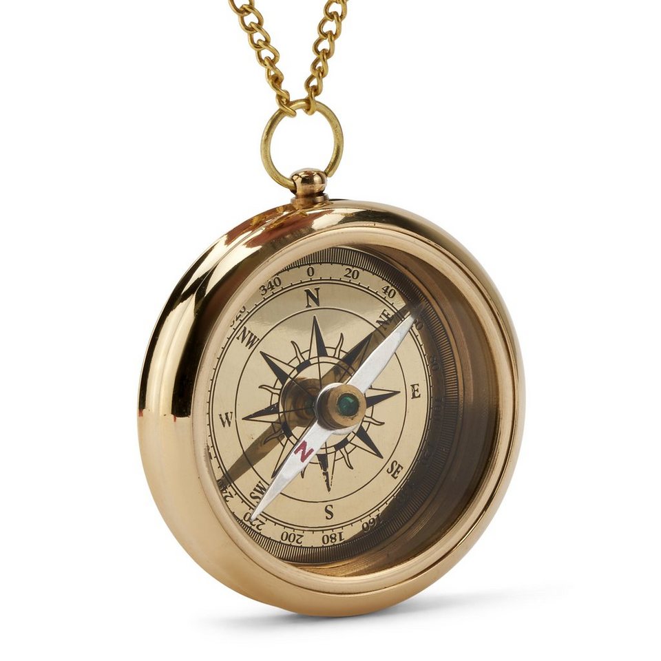 NKlaus Kompass Maritim 6cm Kompass mit Kette aus Messing gold  Taschenkompass Navigati