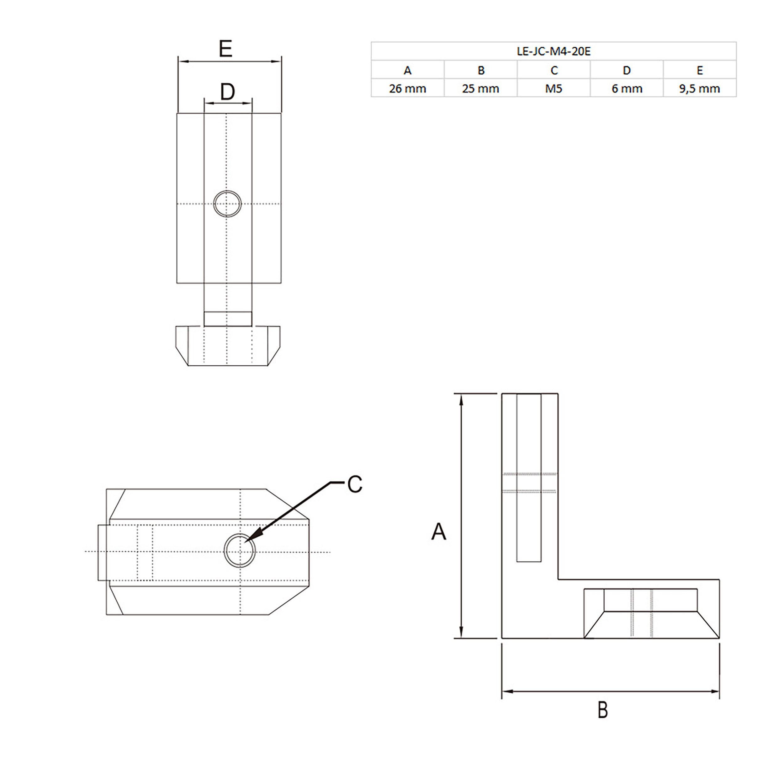 KLAK Profil KLAK 20 - Innenwinkel Aussenwinkel M5 Nut 6 Verbinder Aluprofil 20-er (10-St) – Bild 3 von 5