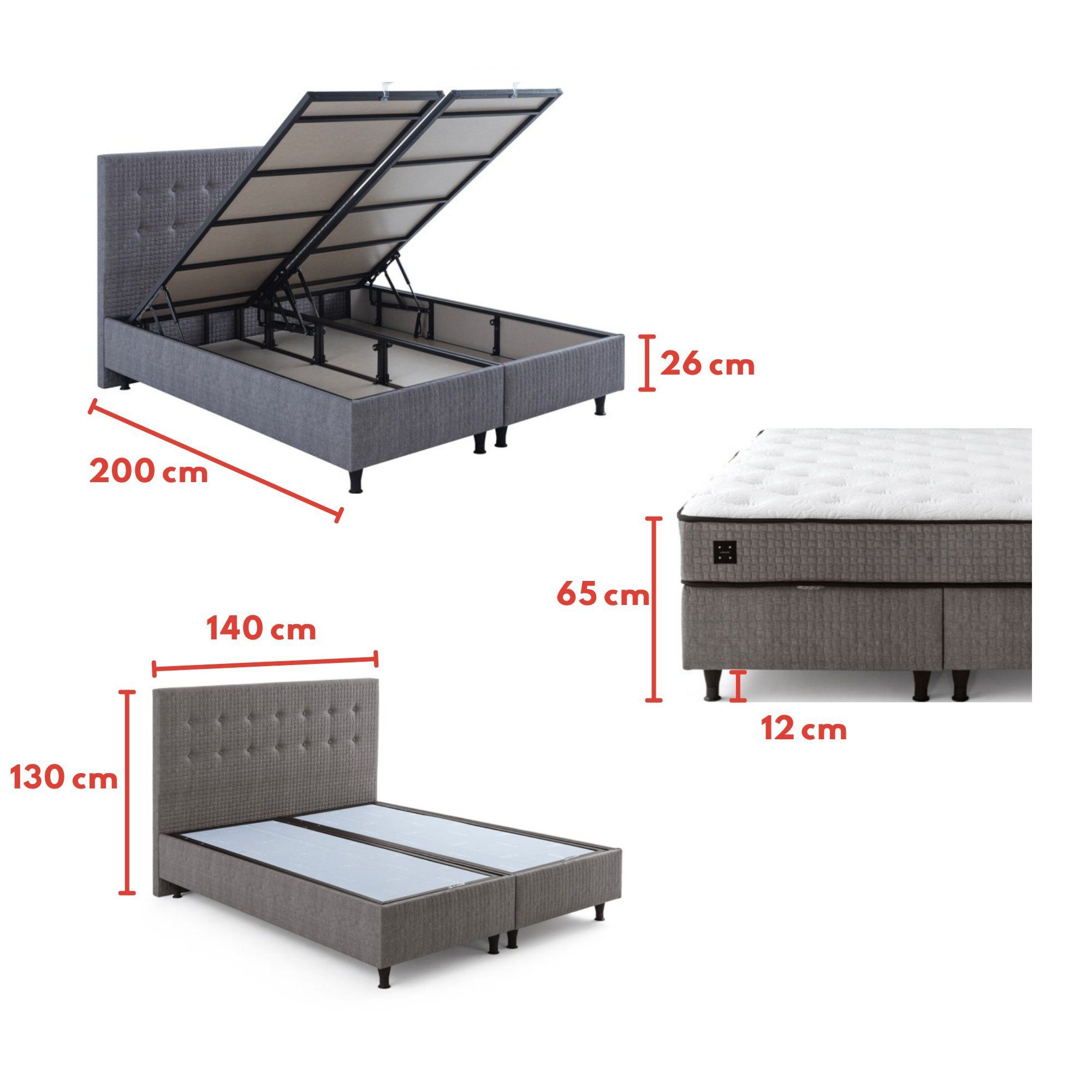 Stauraum Bettkästen 180x200) Moln mit Bett mit Matratze Bett Istanbul Boxspringbett (140x200 160x200