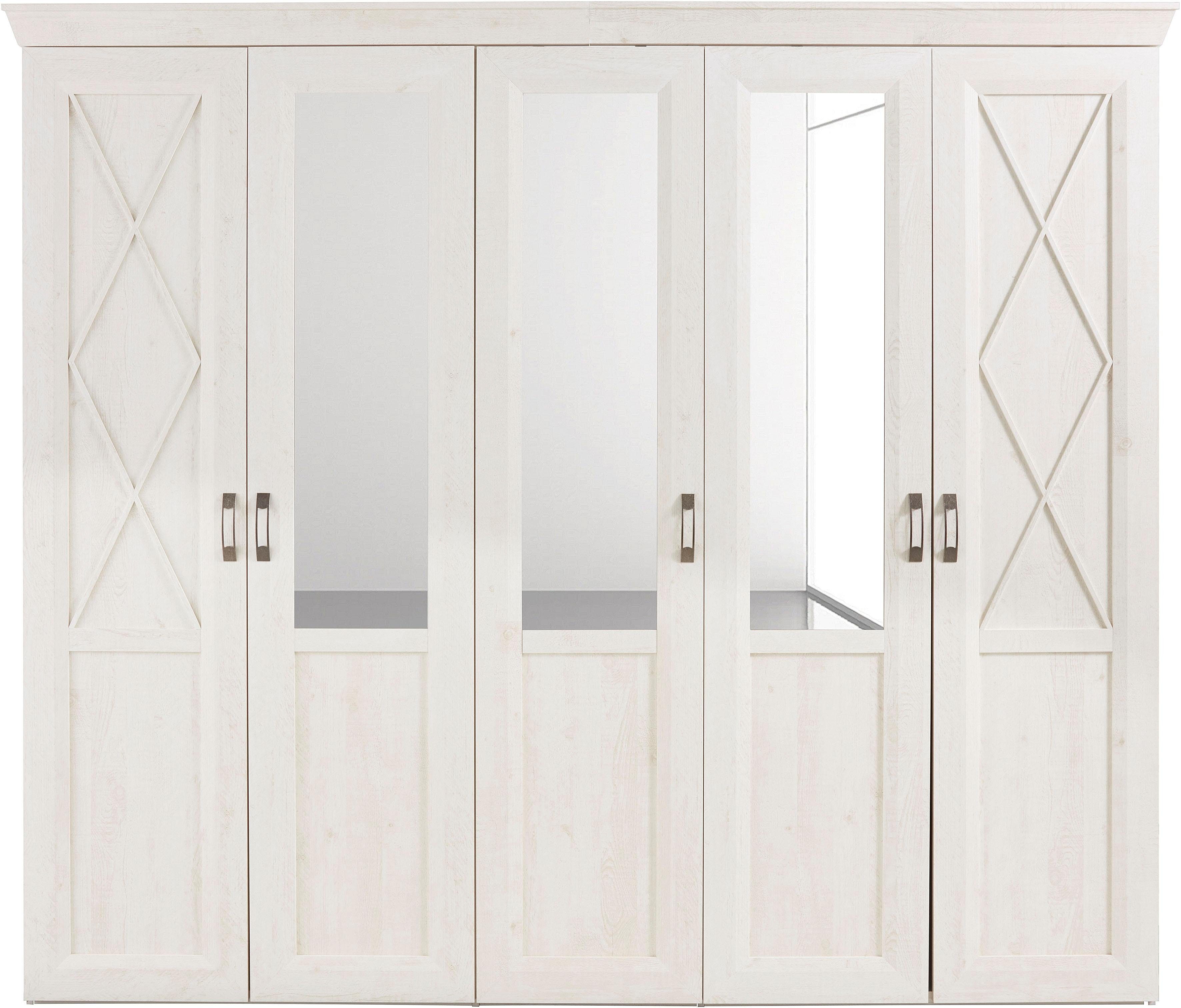 FORTE Kleiderschrank Kashmir, TOPSELLER, klassischer Landhausstil, Made in Europe (Maße (B/T/H): 255/63/221 cm) mit Spiegel und dekorativen Fräsungen und Elementen