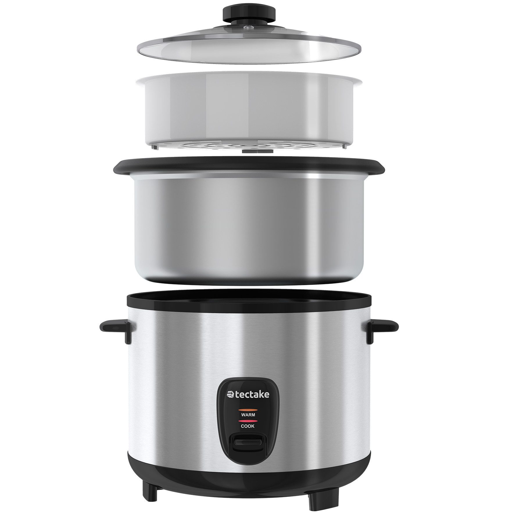 tectake Reiskocher Küchenmaschine, 31x27,5x25,5 cm, 1,8 l/10 Port., 700 W, 2-in-1: Topf entnehmbar/Dampfgareinsatz, warmhaltend, Griffe hitzefest