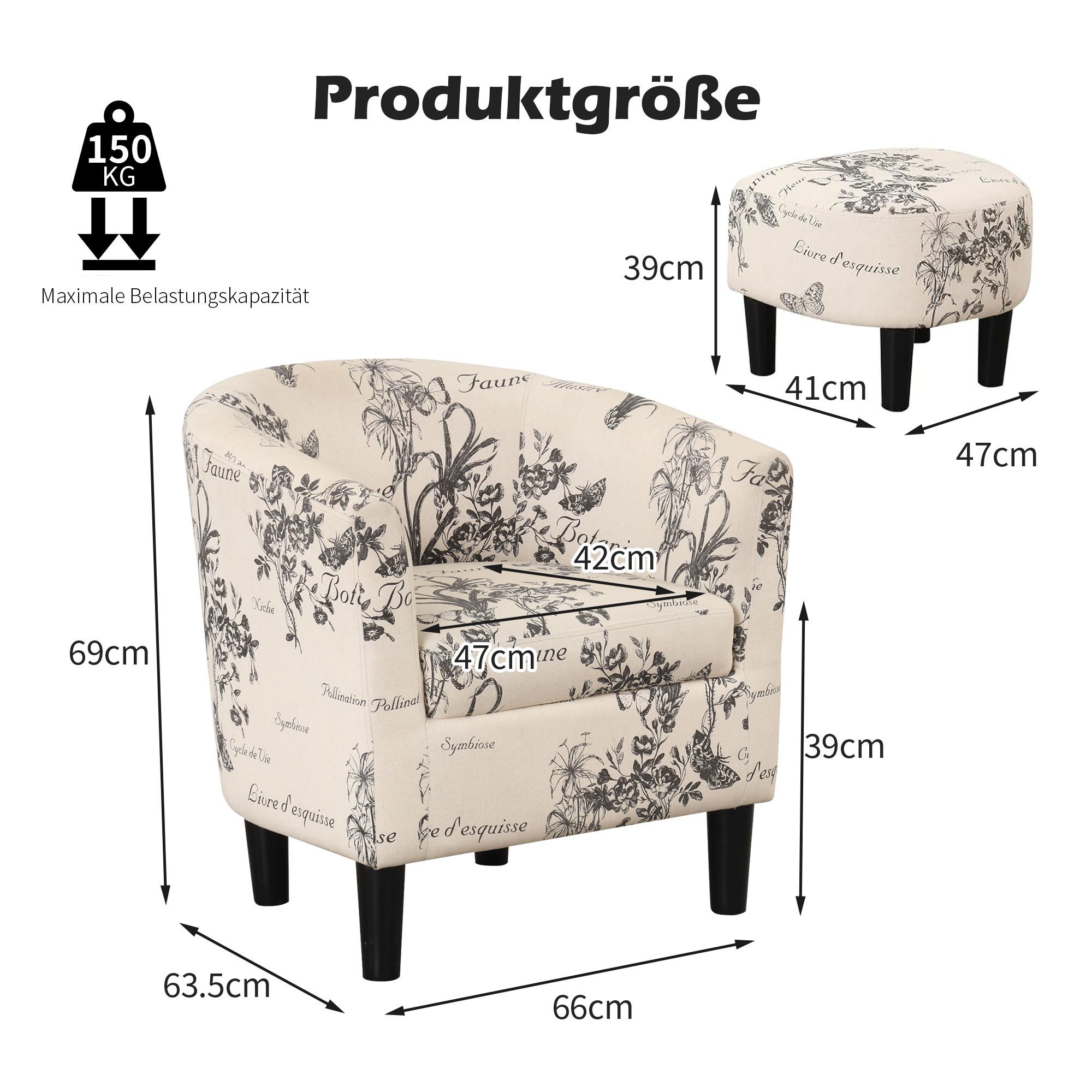 CANMOV Relaxsessel Akzentstuhl mit Hocker für Schlafzimmer, Wohnzimmer, Blumenmuster (1-St), Sessel mit hoher Federkraft und stabiler Rückenlehne