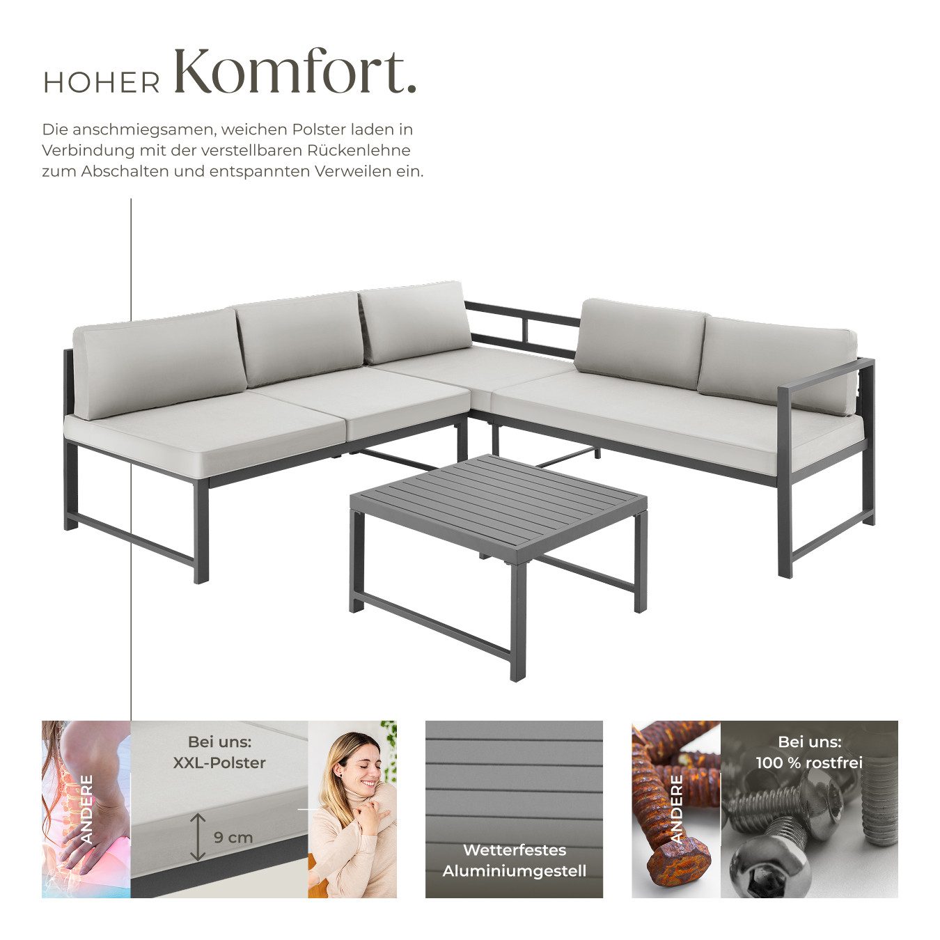 tectake Gartenlounge-Set Aluminium Sitzgruppe, (Set., 3-tlg), Wetterfeste und absolut rostfreie Konstruktion