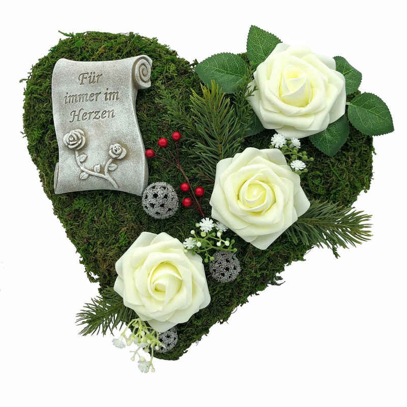 Radami Gartenfigur Grabgesteck Grabherz Gesteck "Für immer im Herzen"