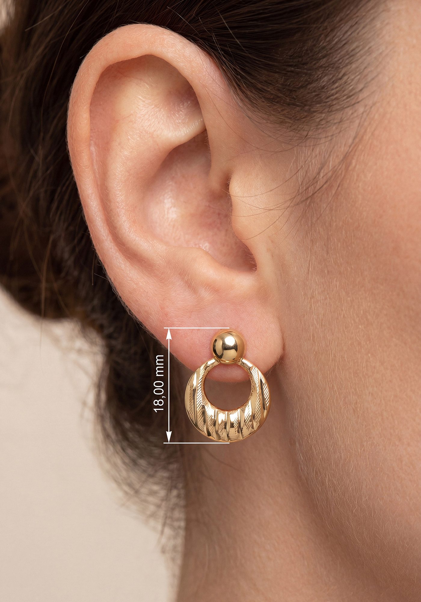 JOBO Paar Ohrstecker Ohrringe mit Struktur 18 mm rund, 8 Karat 333 Gold