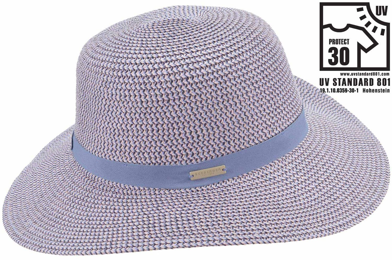 Seeberger Strohhut knautschbarer Borten-Sommerhut mit 6739-hellblau/puder 30 Flapper UV-Schutz