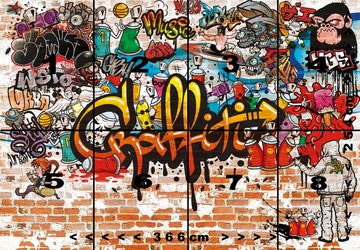 murimage® Fototapete Fototapete Graffiti 366 x 254 cm Kinderzimmer Steinwand bunt Jungen Steine Grafitti inklusive Kleister