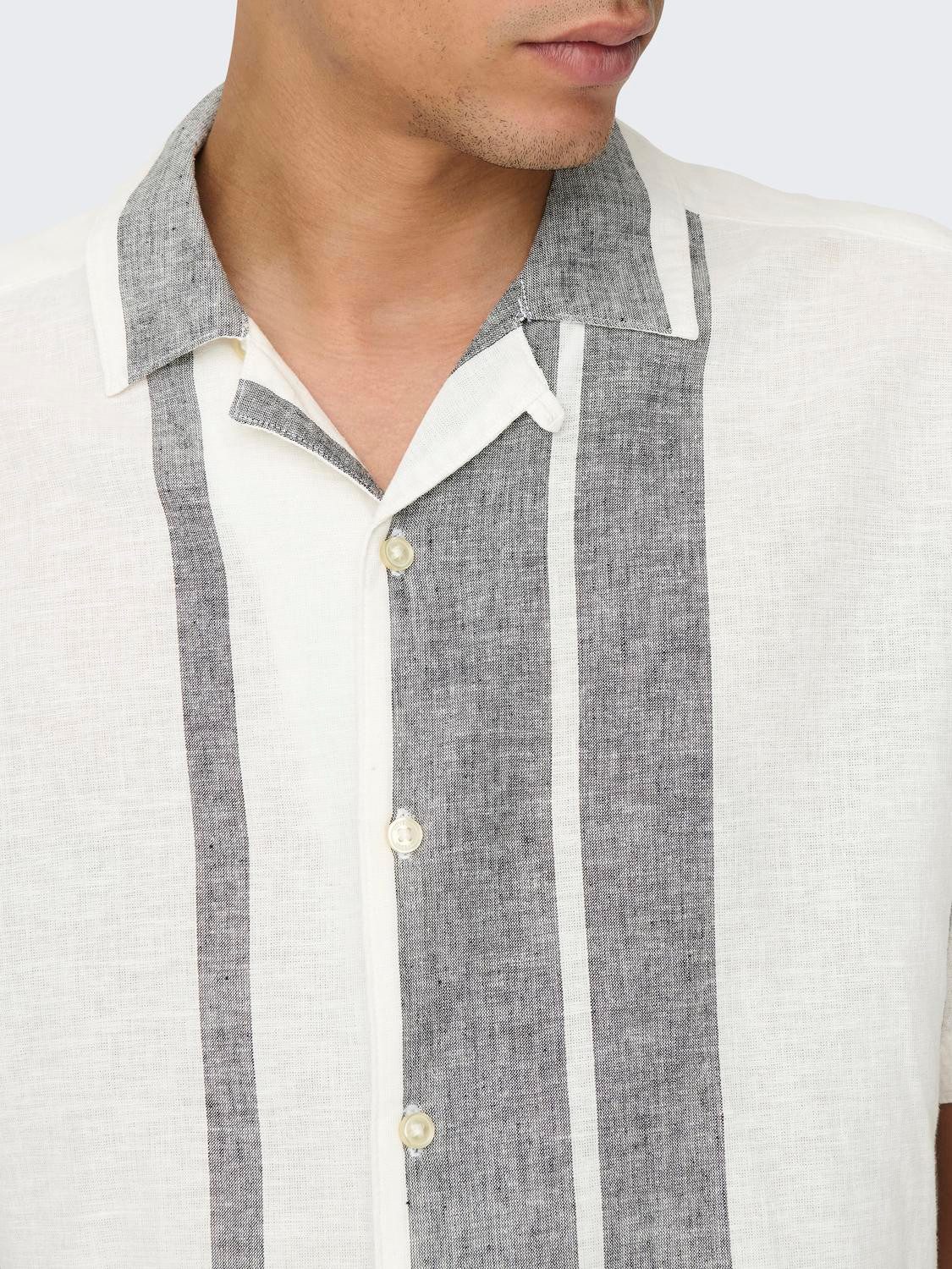 ONLY & SONS Kurzarmhemd Kurzarm Resort Kragen Knopfleiste ONSCAIDEN LIFE STRIPE LINEN RESORT NOOS
