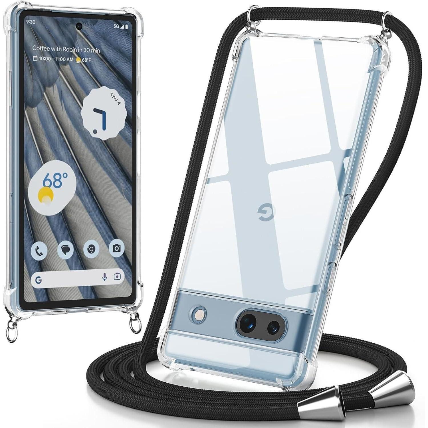 LuxusKollektion Case zum Umhängen Handyhülle Handyband TPU Stoßfest Kameraschutz Google Pixel 7A Schwarz