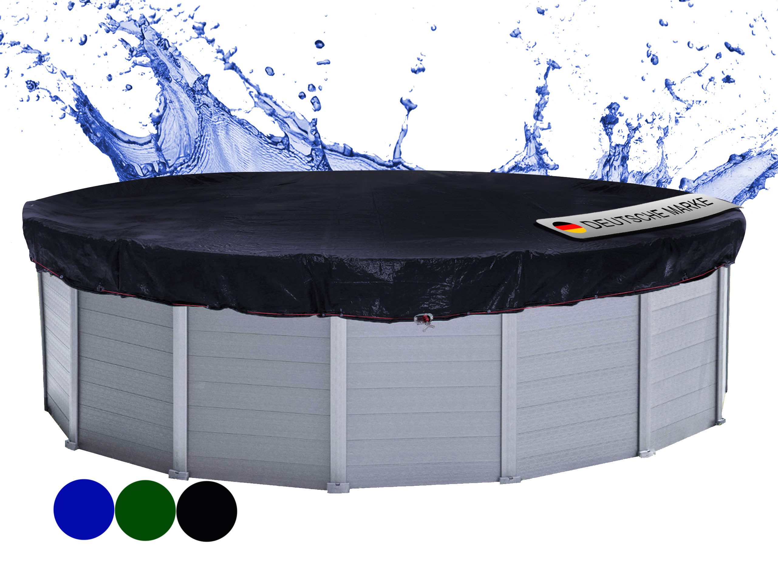 Quick Star Pool-Abdeckplane Sommer & Winter Poolabdeckung 200 g/m² PE (Rund, Schwarz, ⌀ 420 cm), Beidseitig beschichtet, Gewebeverstärkt, UV-Resistent