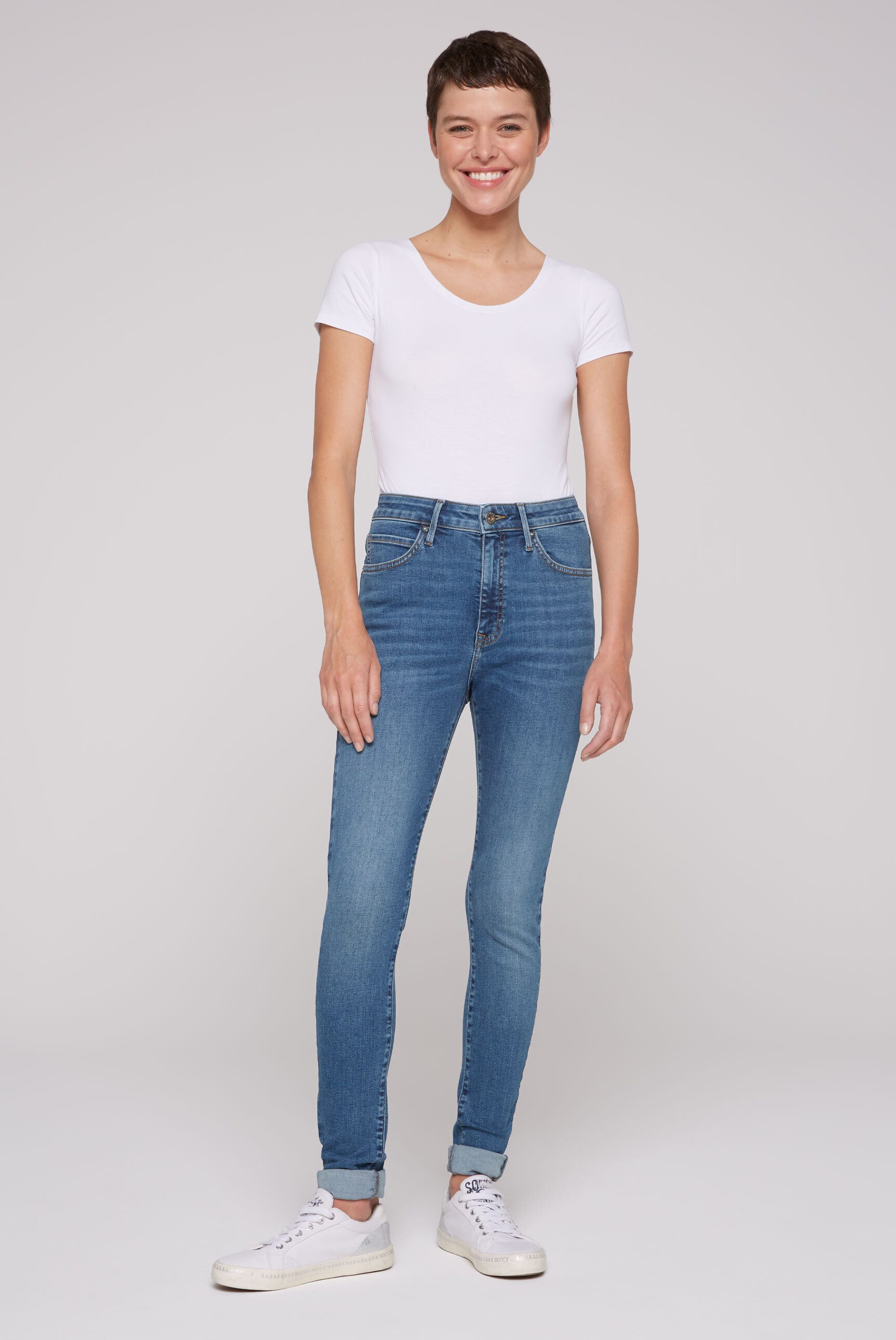 SOCCX Slim-fit-Jeans mit hoher Leibhöhe