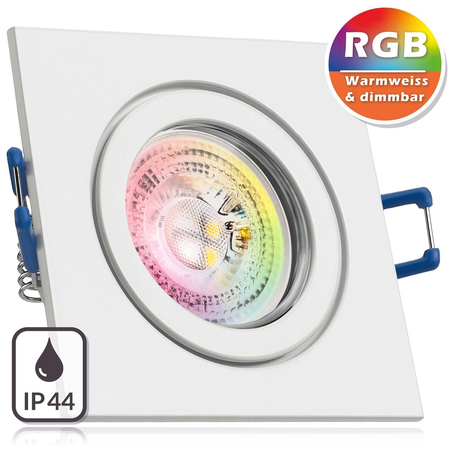 LEDANDO LED Einbaustrahler IP44 RGB LED Einbaustrahler Set GU10 in weiß mit 3W LED von LEDANDO -