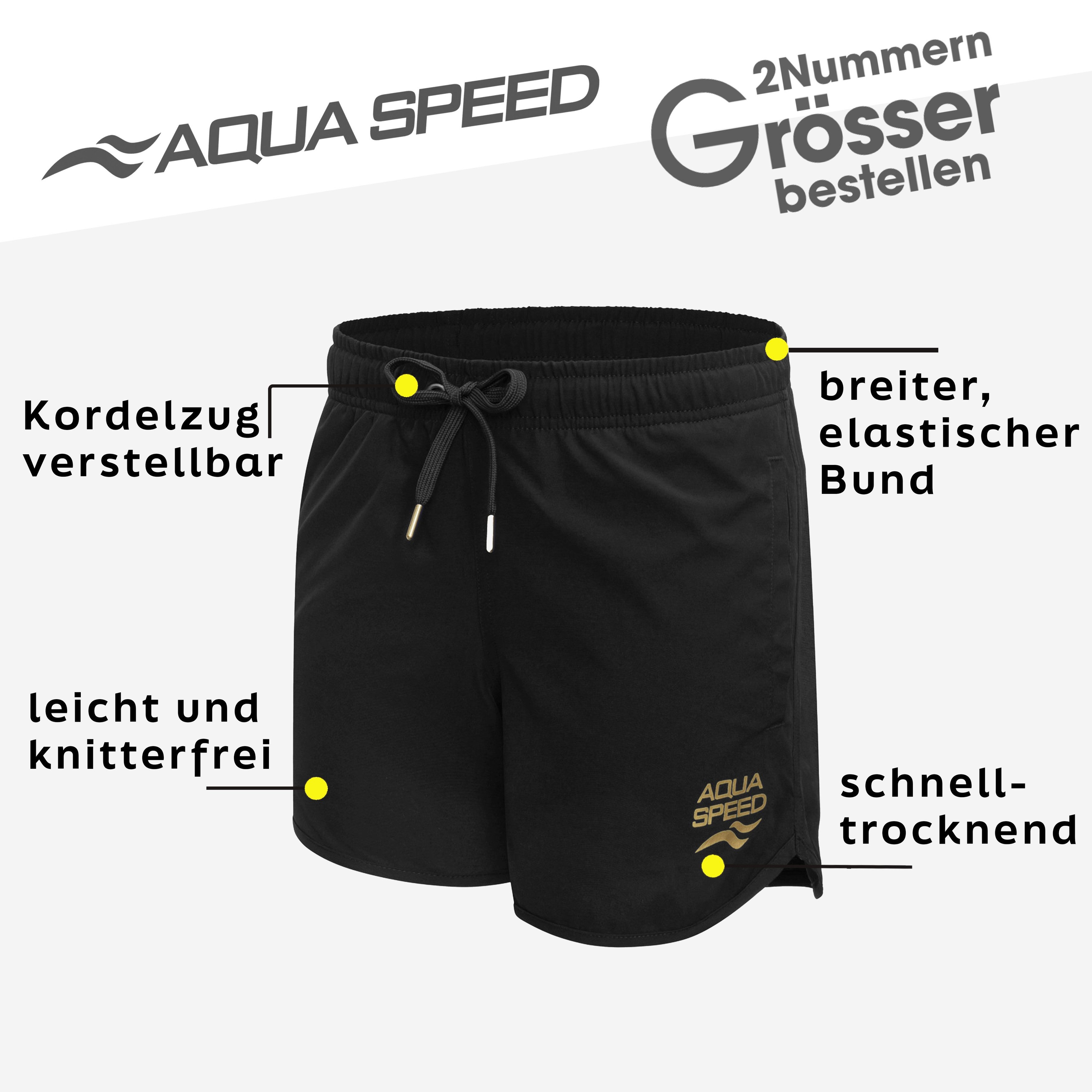 Aqua Speed Boardshorts (Schwimmshorts lang – elastisch, bequem & sportlich für Strand) Sanftes Schwarz in S – formstabil, luftig & ideal für heiße Tage