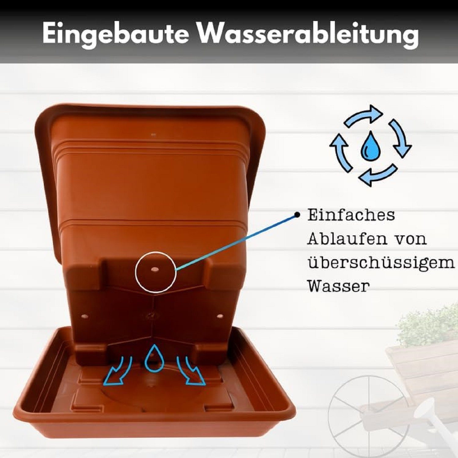 SUSTANIA Pflanzkübel Pflanzkübel Eckig 28x28 Terracotta 2er Set inkl. Untersetzer, Pflanztöpfe Kunststoff für Garten & Balkon