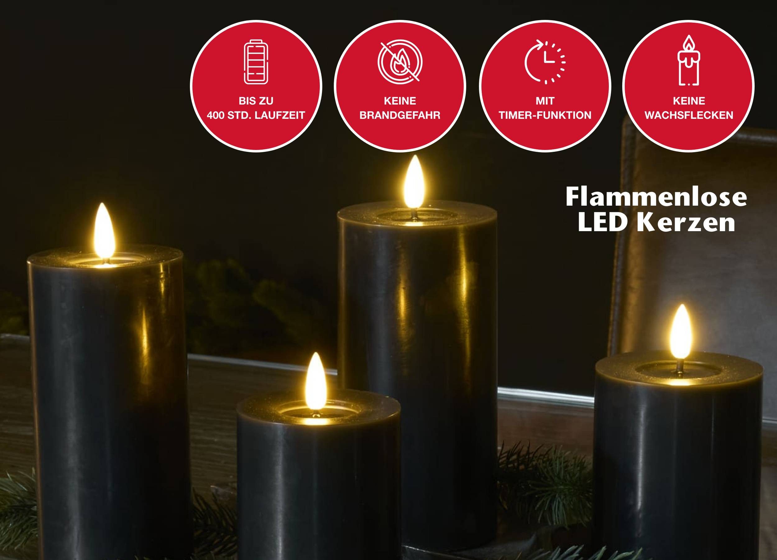 LC Home LED-Kerze Candela Lights LED Kerzen 4er Set Winter glatt Echtwachs günstig online kaufen