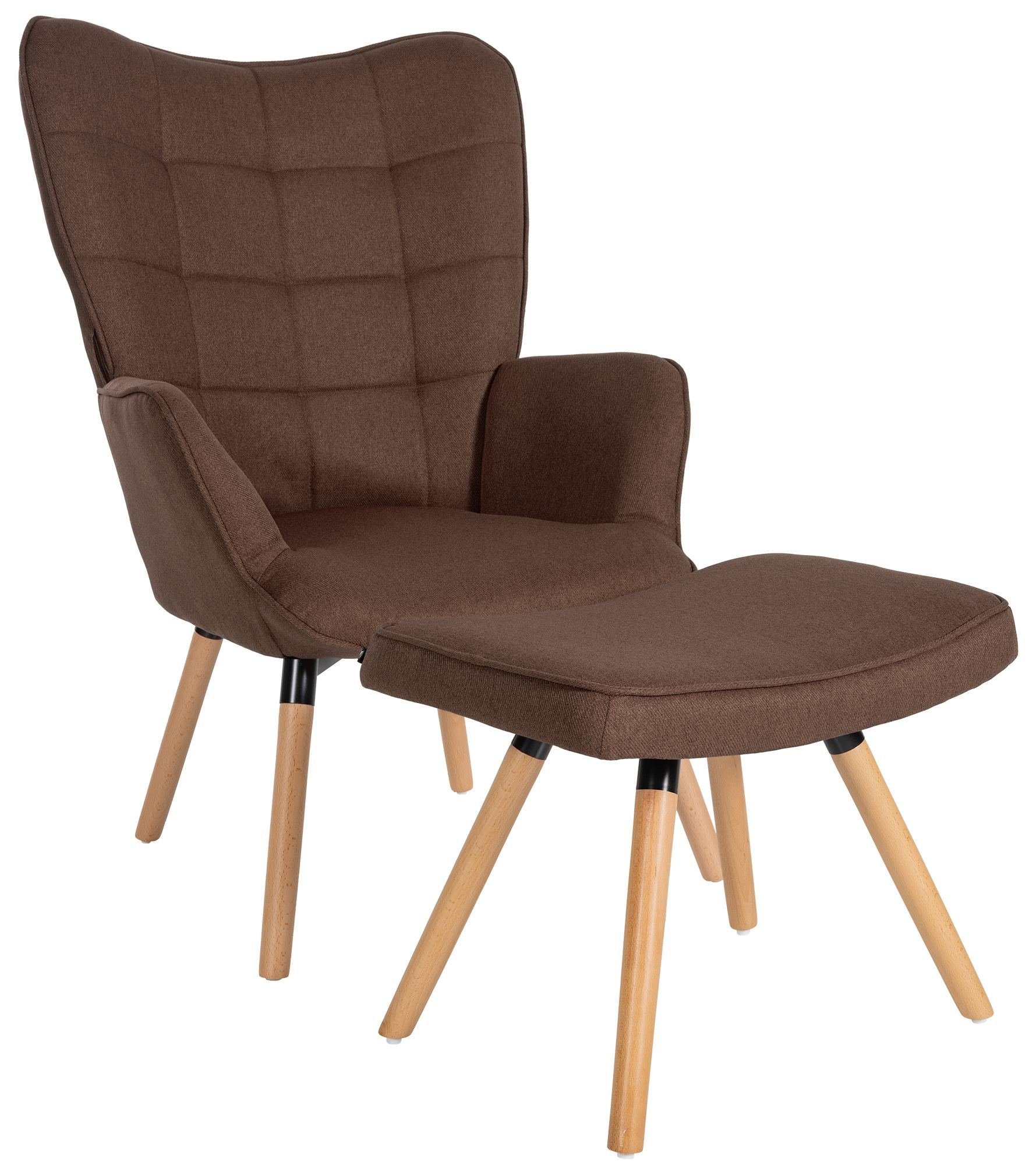 CLP Loungesessel Garding, 2-tlg., Sessel mit Hocker, Stoff-Bezug braun