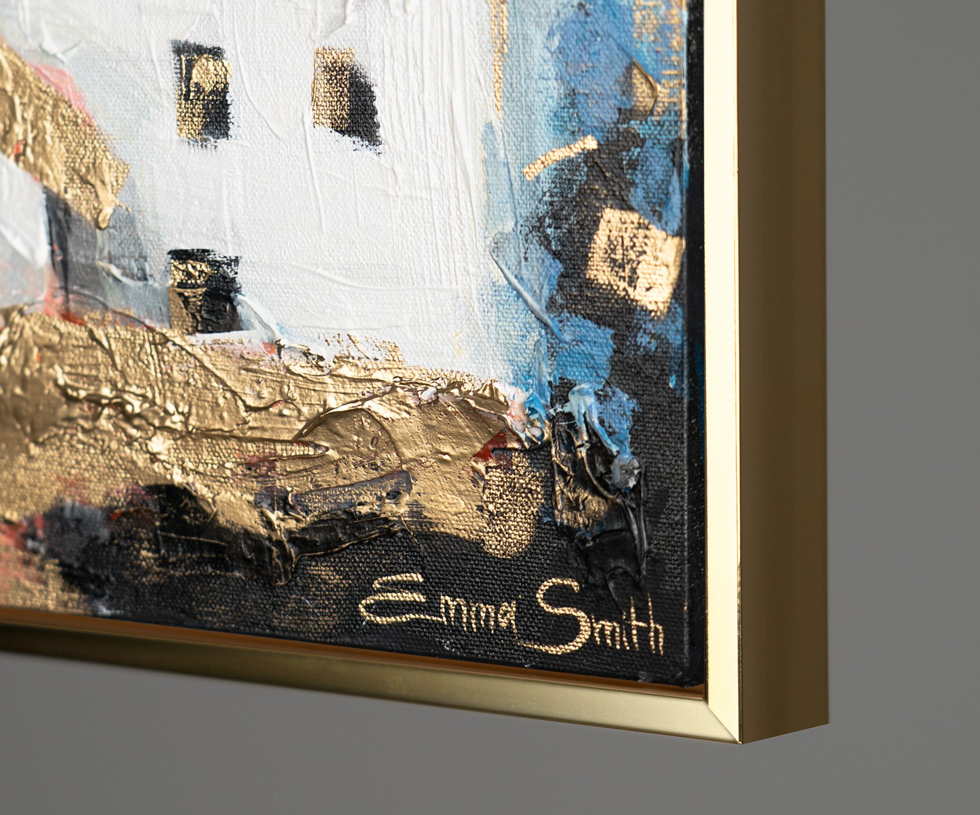 YS-Art Gemälde Häuschen im Sonnenlicht, Architektur, Leinwandbild einer abstrakten Kleinstadt, Dorfleben in gold