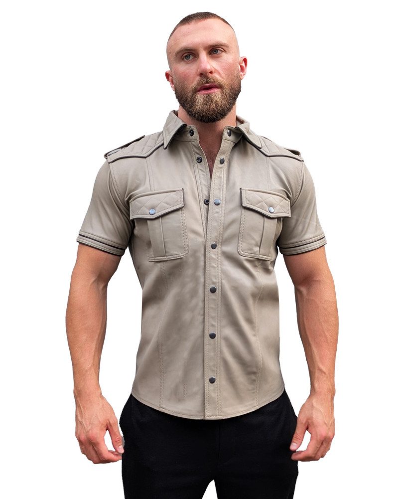 BOCKLE Kurzarmshirt Bockle® Top-Shirt Gray Graues Herren Leder Shirt