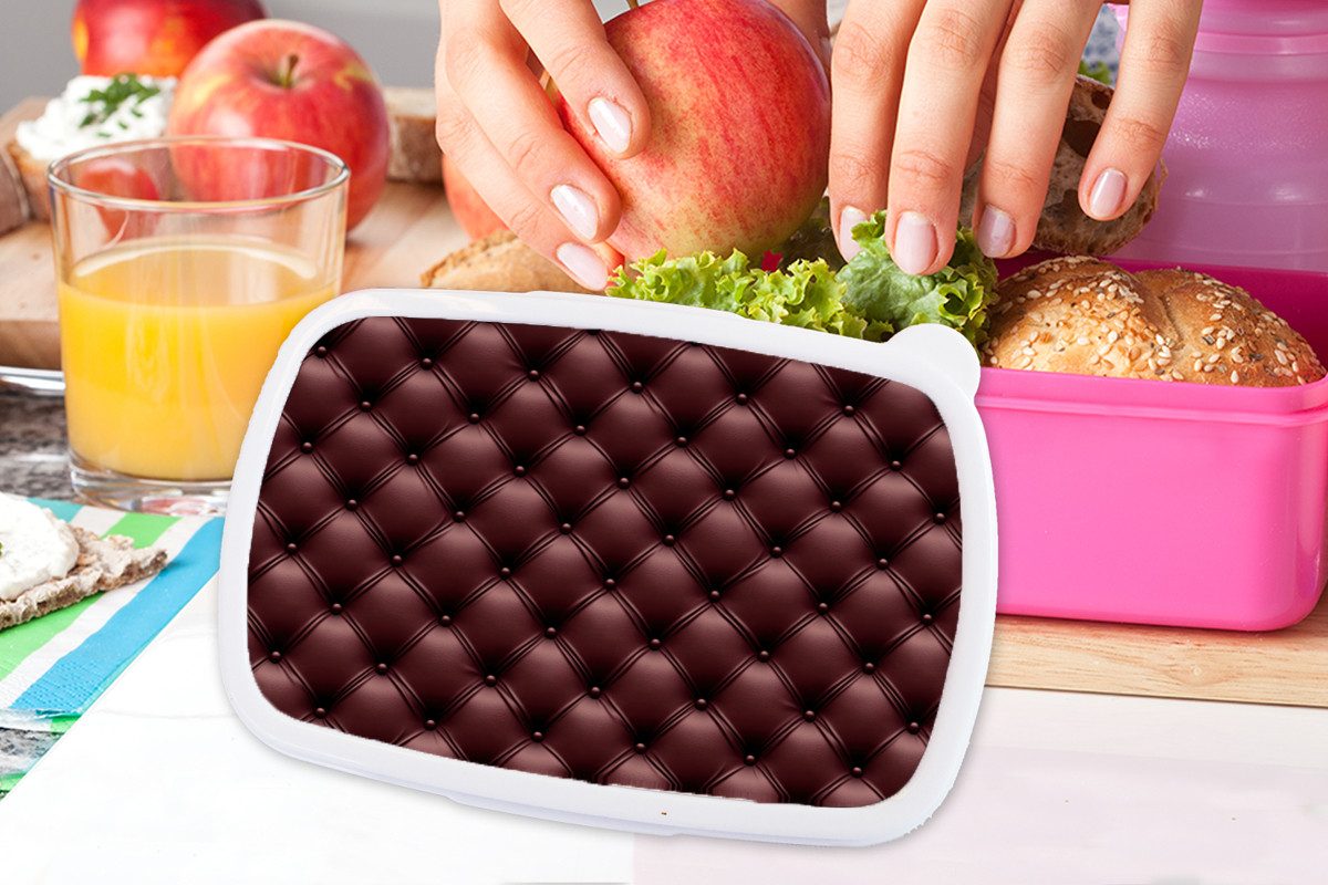 MuchoWow Lunchbox Leder - Muster - Bordeaux, Kunststoff, (2-tlg), Brotdosen, Lunch Box, Brotbox für Kinder und Erwachsene