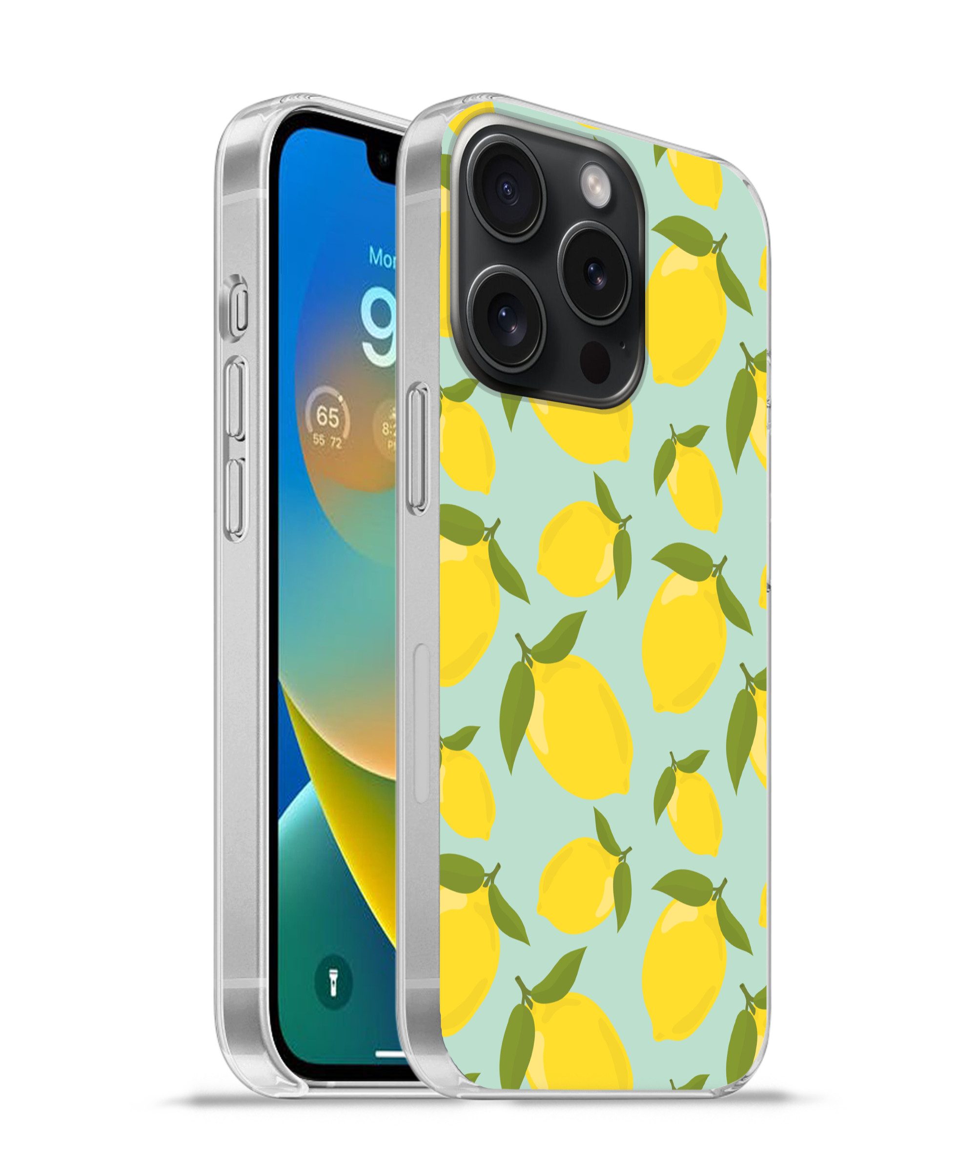 MuchoWow Handyhülle für Apple iPhone 15 Pro Muster Zitronen - Gelb - Blau - Muster - Früch, Smartphone-Bumper, Print, Handy Schutzhülle Dünn