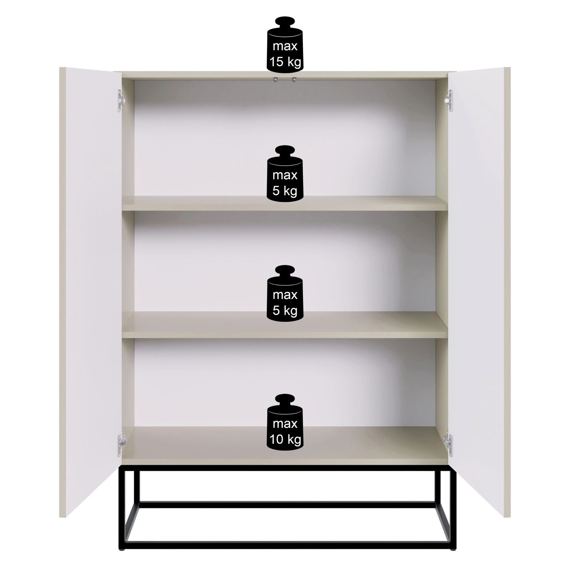 Selsey Highboard VELDIO, Highboard 2-türig mit 3 Fächern, Lamellenfronten und goldenen Beinen