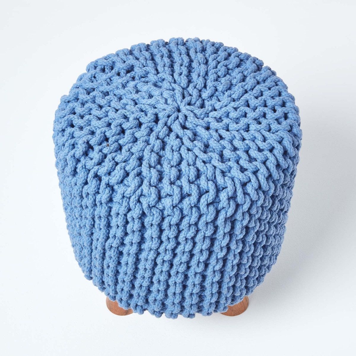Homescapes Fußhocker Gestrickter Fußhocker, 42 cm hoch, blau