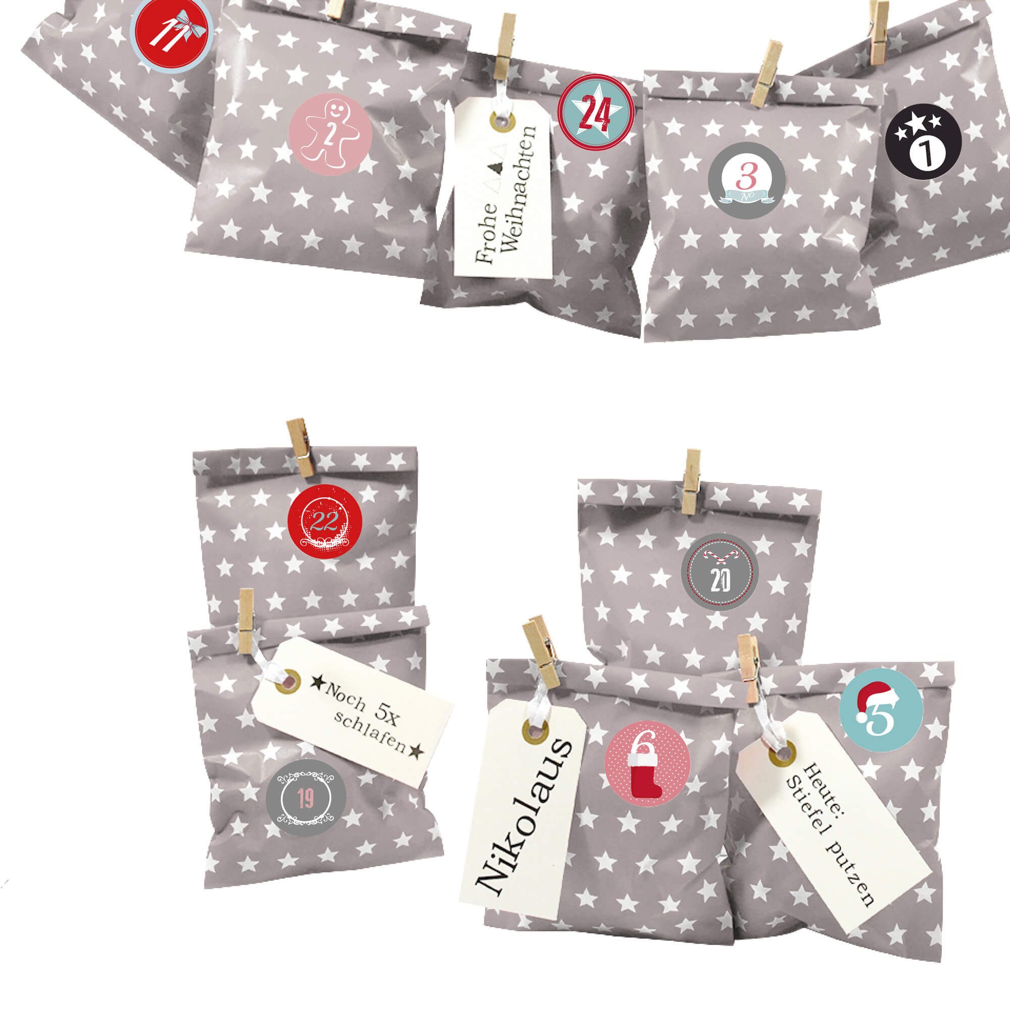 Frau WUNDERVoll befüllbarer Adventskalender Adventskalender Bescherung, taupe Stern, Ziffern bunt
