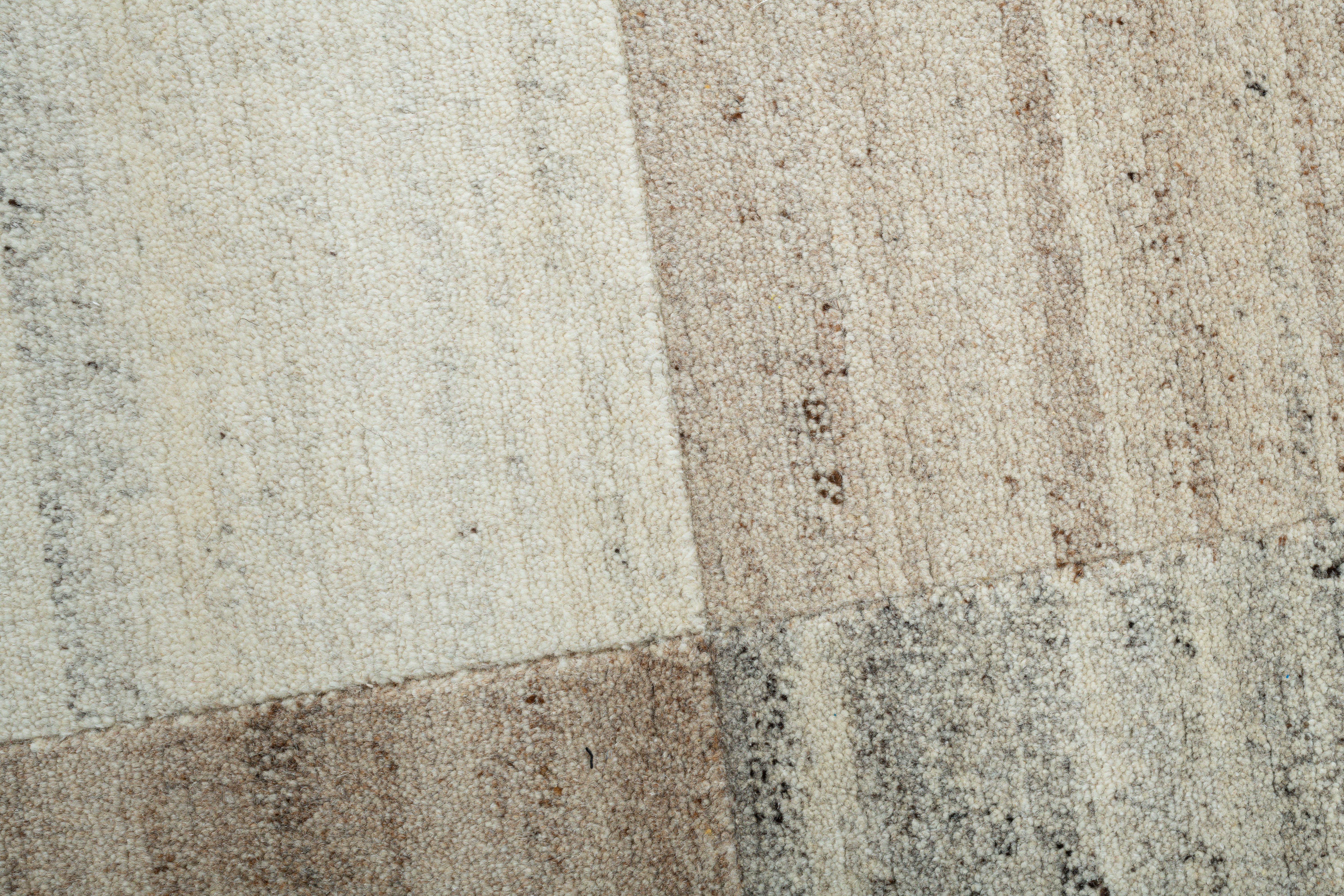 THEKO Wollteppich Nakarta 2, rechteckig, Höhe: 12 mm, reine Wolle, handgeknüpft, Naturtöne, Patchworkdesign, meliert