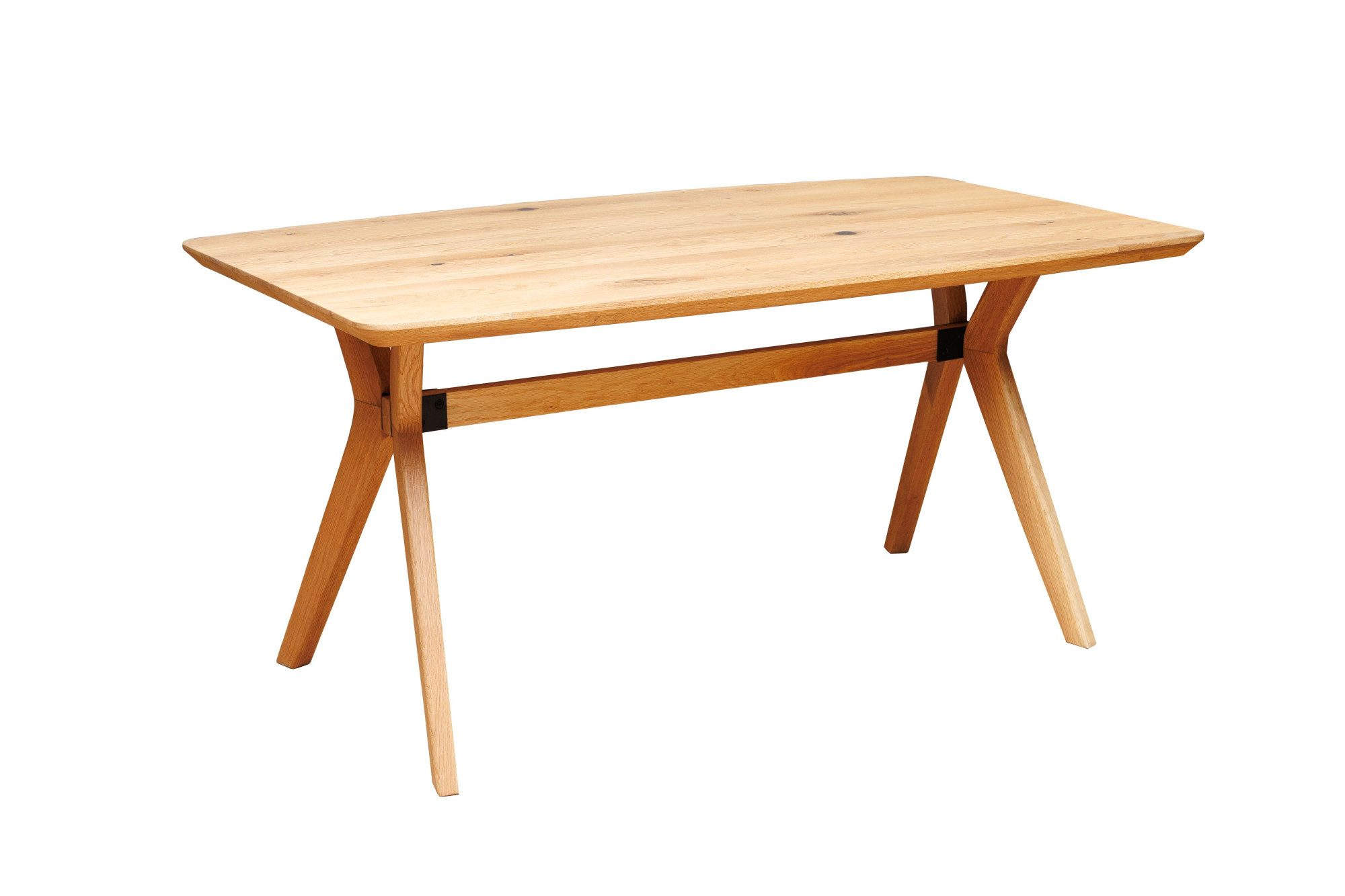 OTTO home Esstisch Arco Küchentisch, Tisch, Speisetisch, Esszimmertisch, Familientisch, 4 cm Tischplatte, Eiche geölt, Schweizer Kante & gekreuzte Beine