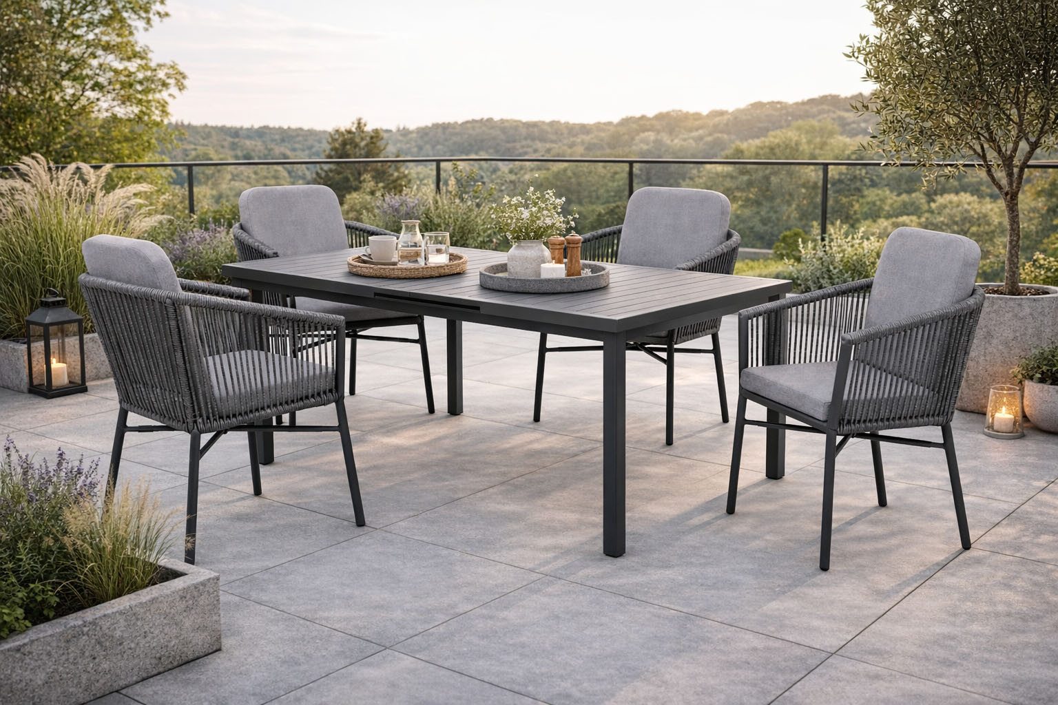 Destiny Garten-Essgruppe LIMONE IMOLA, (Set, 5-tlg), Essgruppe 4 Se + Tisch ausziehbar, 165/215x100cm, grau
