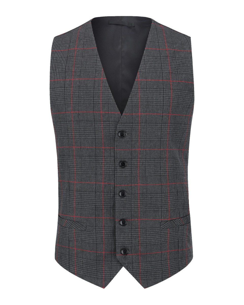Herren Anzugweste V-Ausschnitt - Karierte Smokingweste Normale Passform