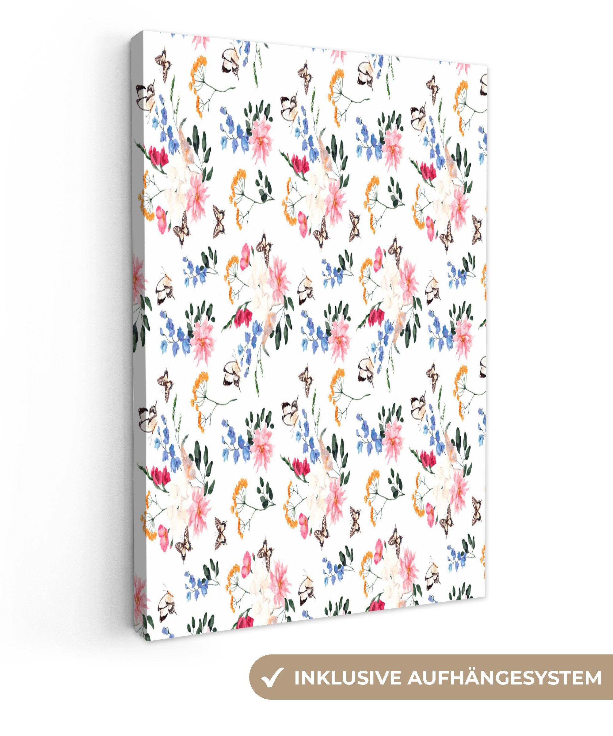 OneMillionCanvasses® Leinwandbild Blumen - Muster - Pastell, (1 St), Leinwandbild fertig bespannt inkl. Zackenaufhänger, Gemälde, 20x30 cm