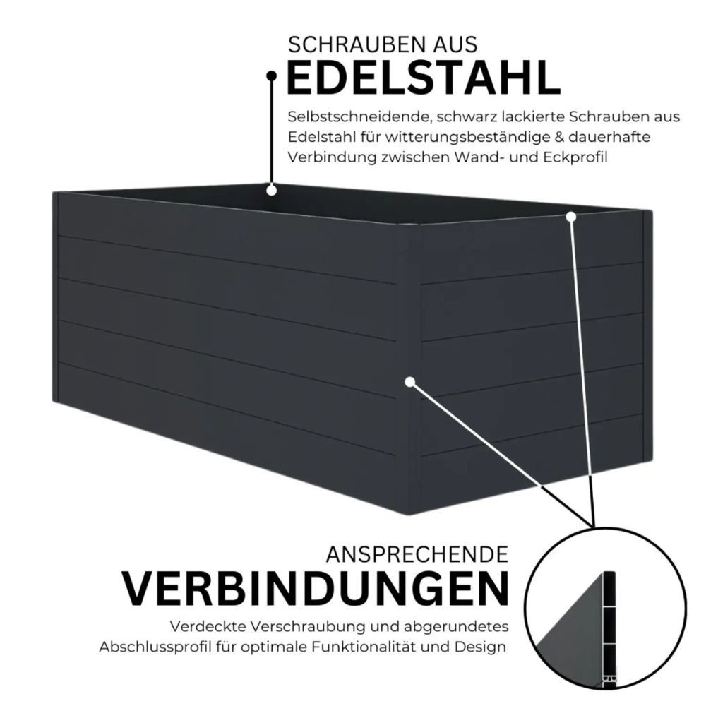 Mega-Holz Hochbeet Blumenbeet Aus Pulverbeschichteten Aluminium Anthrazit - 368x95x74 cm, Maße: 368x95x74 cm (BxTxH) mit 3,24 m² Kulturfläche