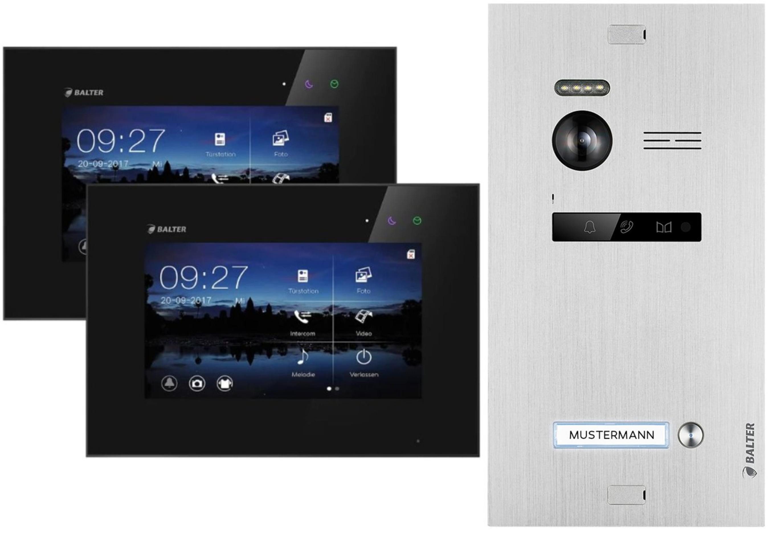 Balter Video-Türsprechanlage EVO Video-Türsprechanlage für Einfamilienhaus mit 2x 7 Zoll Monitor (Einfamilienhaus, Komplettset, 2-tlg., 7 Zoll Monitor, Türstation für 1 Familienhaus, 2 Draht System)