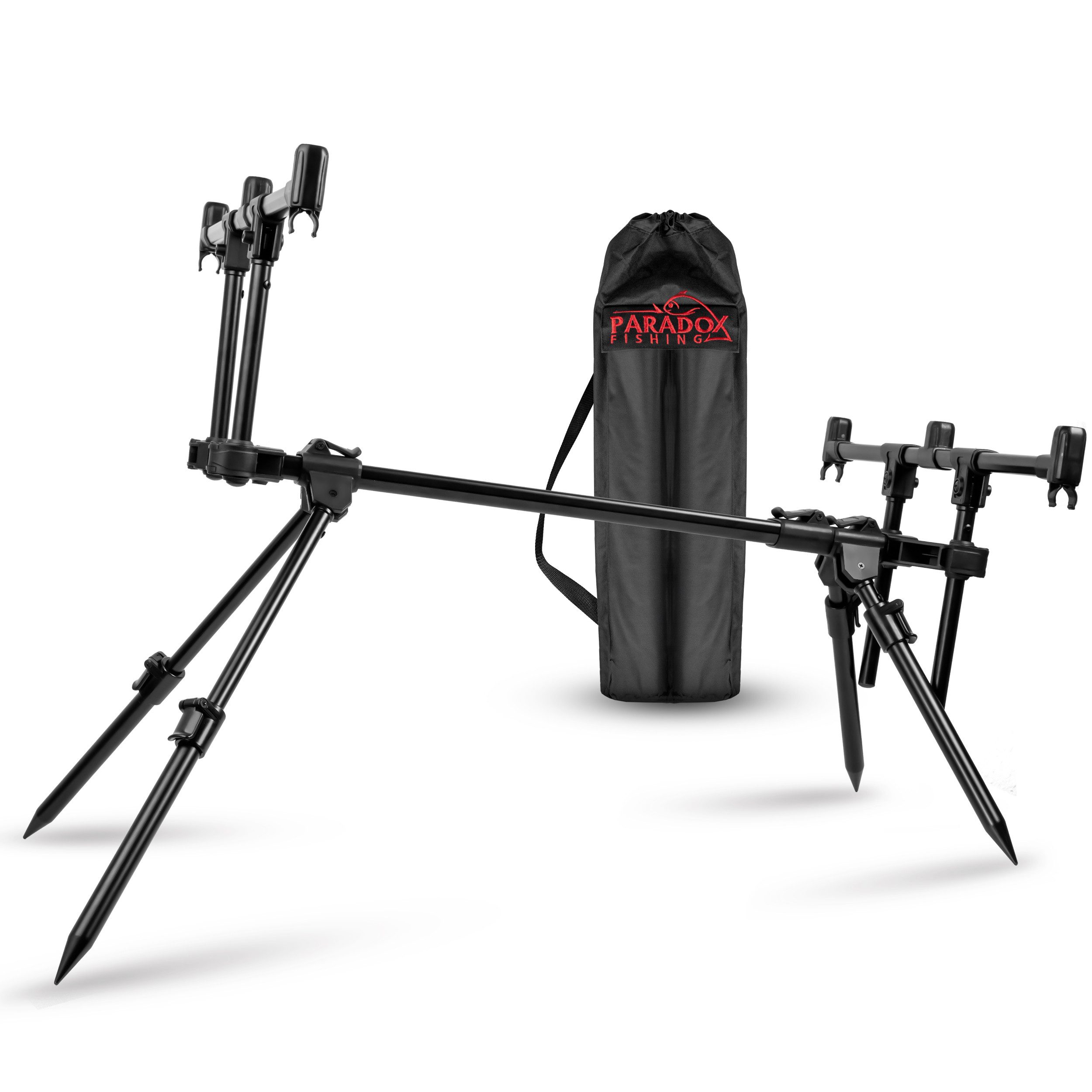 Paradox Fishing Rutenhalter Rod Pod 3 Ruten – verstellbar - Rutenhalter - Karpfen Angeln, (2-tlg., flexibel verstellbar, rostfrei, stabil, inklusive Transporttasche)