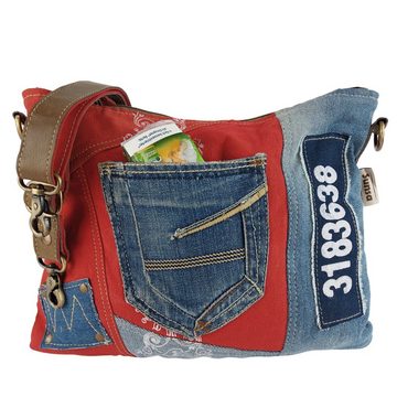 Sunsa Umhängetasche Umhängetasche aus recycelte Jeans und rote Canvas. Crossbody Tasche, Vintage Still aus Used Jeans Hose
